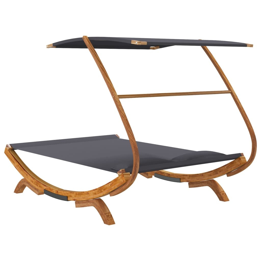 NEW vidaXL Patio Lounge Bed with Canopy 65"x79.9"x54.3" Solid Bent Wood Anthracite