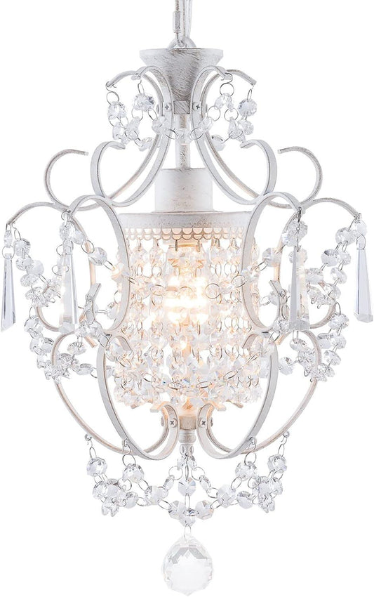 NEW White Mini Crystal Chandelier Ceiling Light 1 Light Fixture