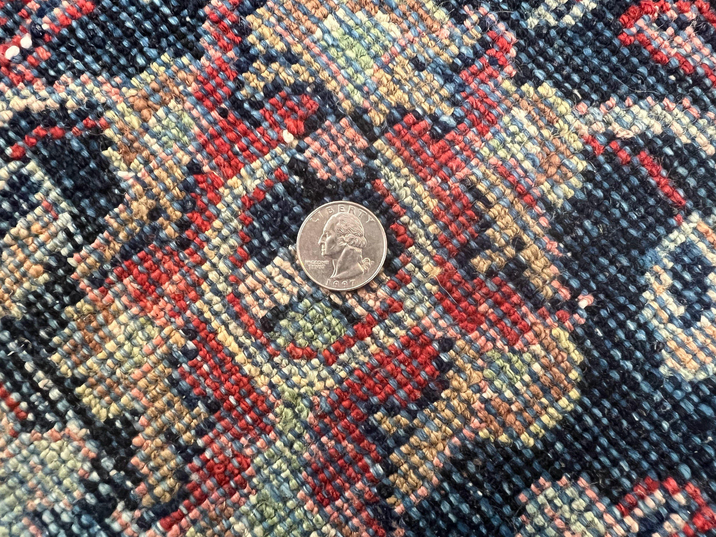 USED Persian Sarouk Rug 11x14, Semi Open Field, Large Antique Persian Wool Handmade Carpet, Red and Dark Blue, Floral