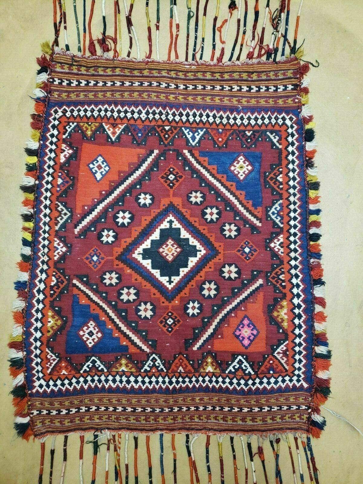 USED 3' X 4' Antique Handmade Turkish Wool Kilim Rug Decorative Seat Cover