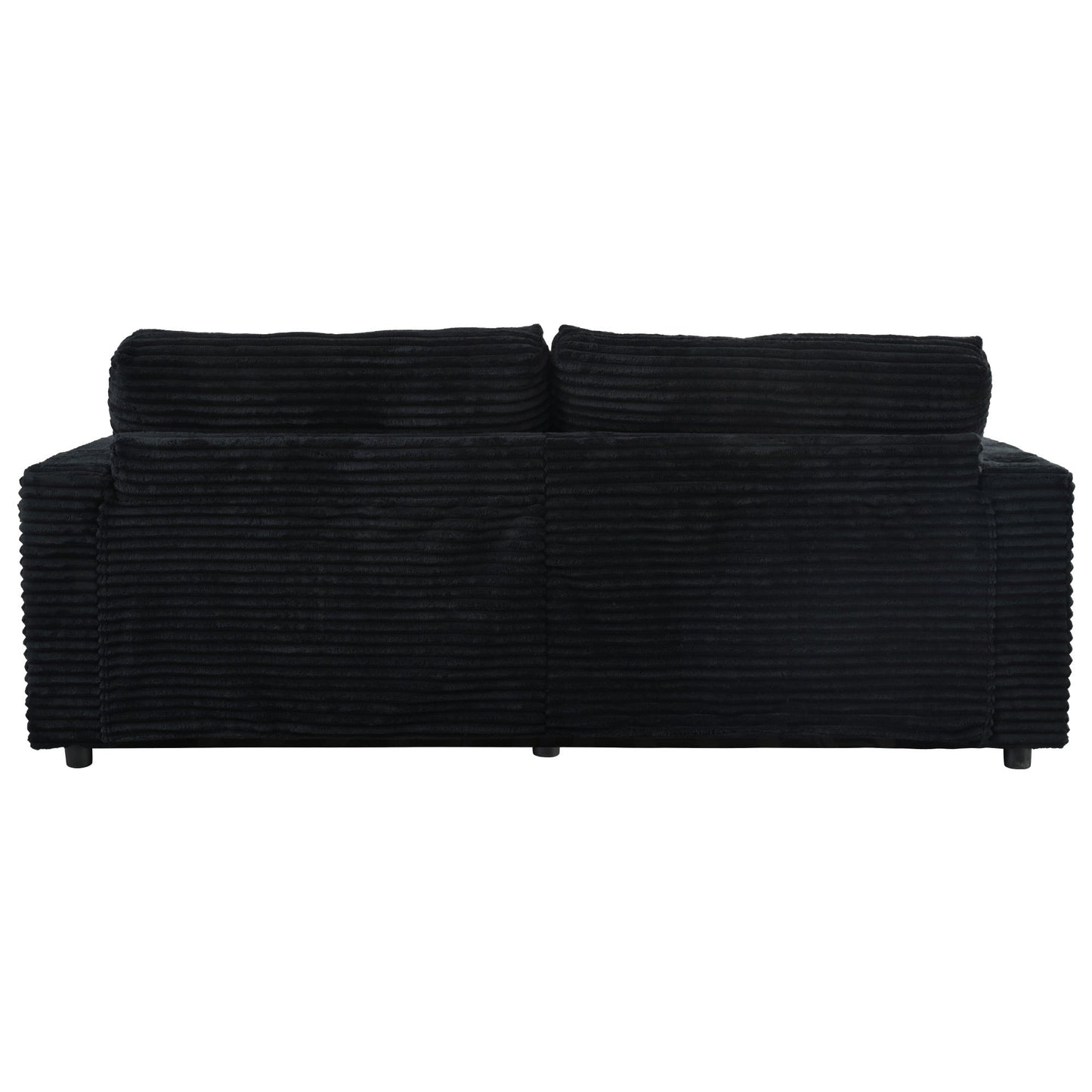 NEW Black Corduroy Oversized Loveseat Chaise Lounge Sectional Sofa Bed with USB Ports Cup Holders and Pillows