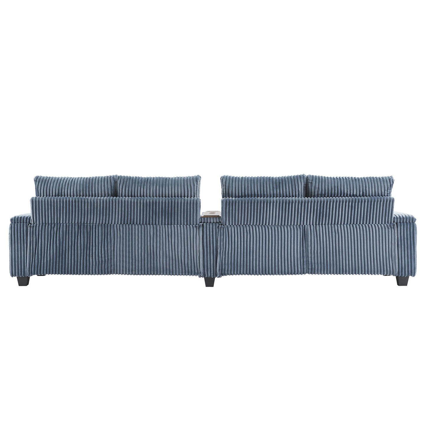 NEW Modern 4-Seater Corduroy Sofa Couch with USB Ports, Hidden Storage, Flip-Top Cup Holders, Blue, 133'