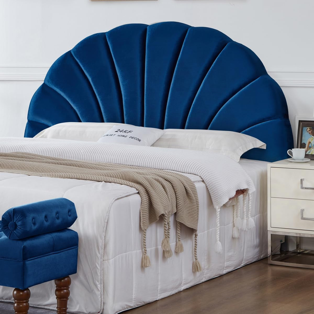 NEW Elegant Crown Design Upholstered Velvet King Headboard