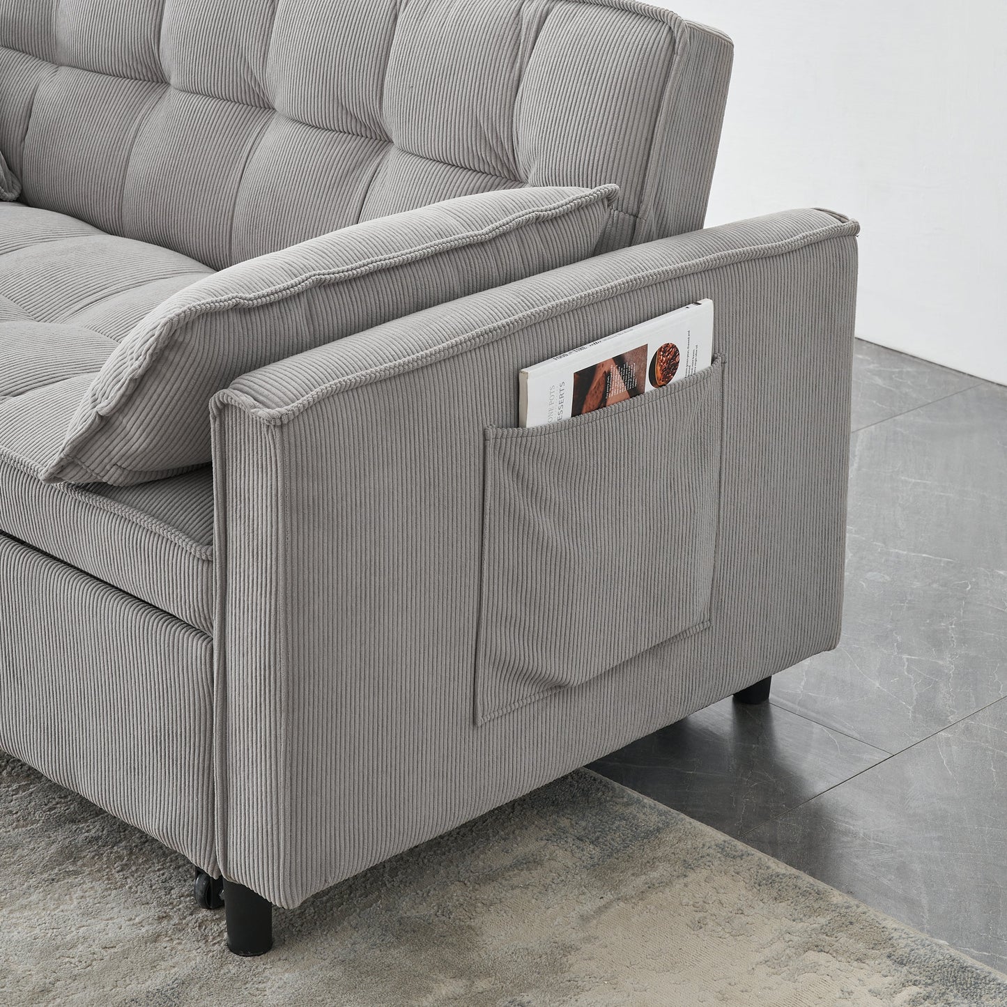 54.30-inch double  Two-seat casual sofa with pull out bed, living room furniture, light grey