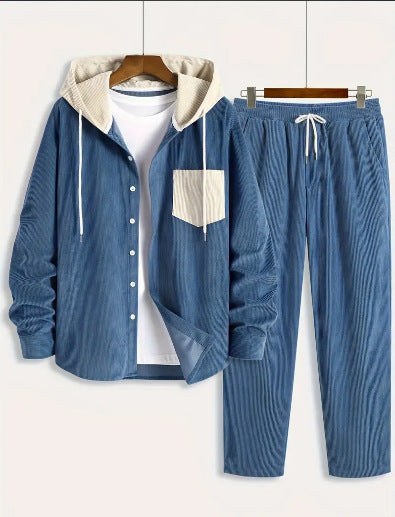 New Men's Waffle Hooded Hoodie Trendy Two-piece Suit