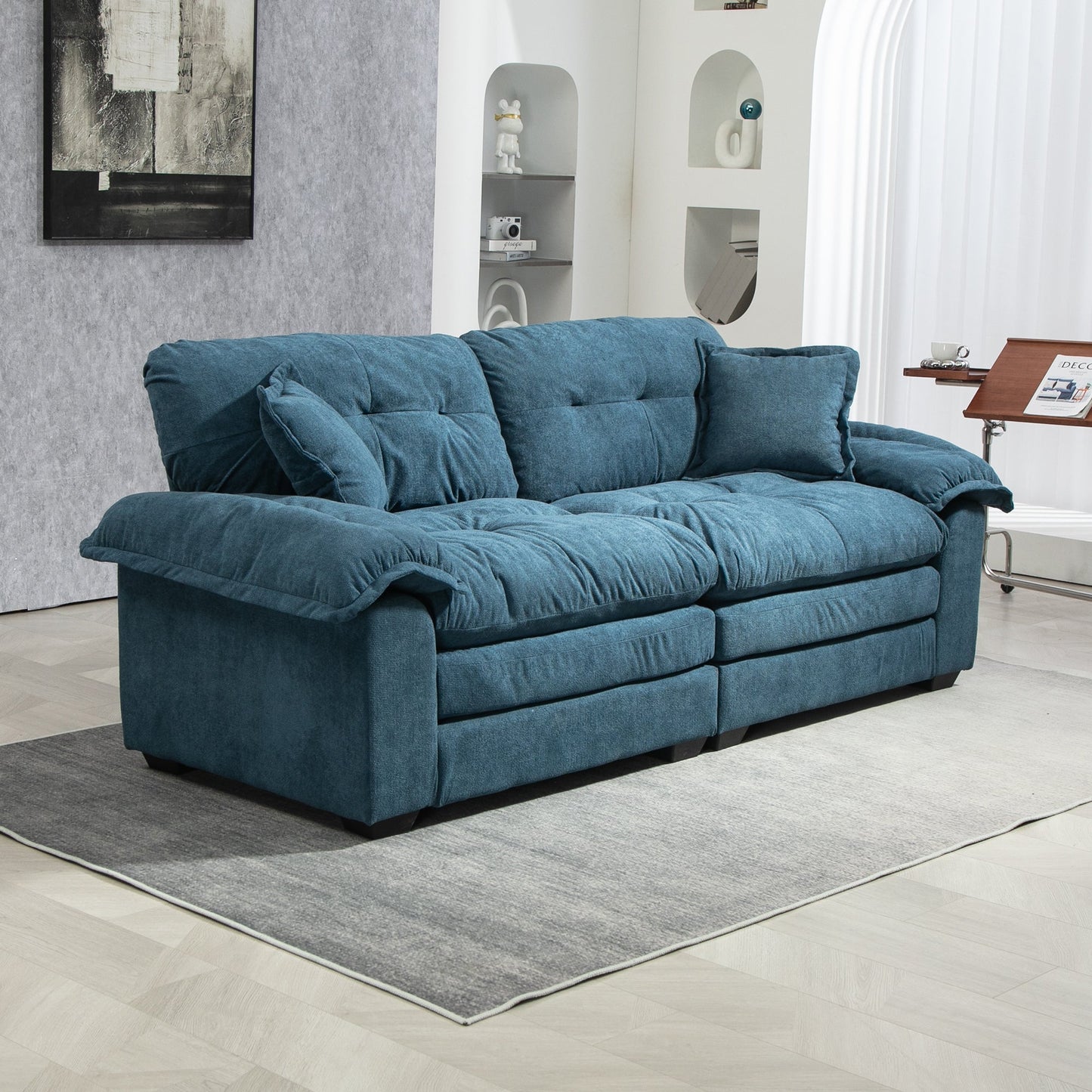 NEW 84' Chenille Sofa Small Sofa Loveseat Deep Seat Sofa Couch with 2 Throw Pillows & Memory Foam for Living Room Apartment Office Lounge-Blue