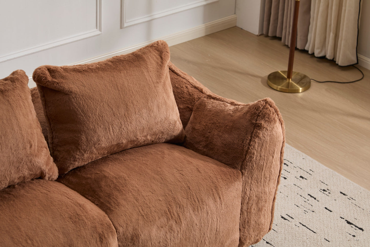 NEW Adult Brown Ultra Soft Fluffy Loveseat Giant Bean Bag Sofa Oversized Chase Lounge Chair with Pillows