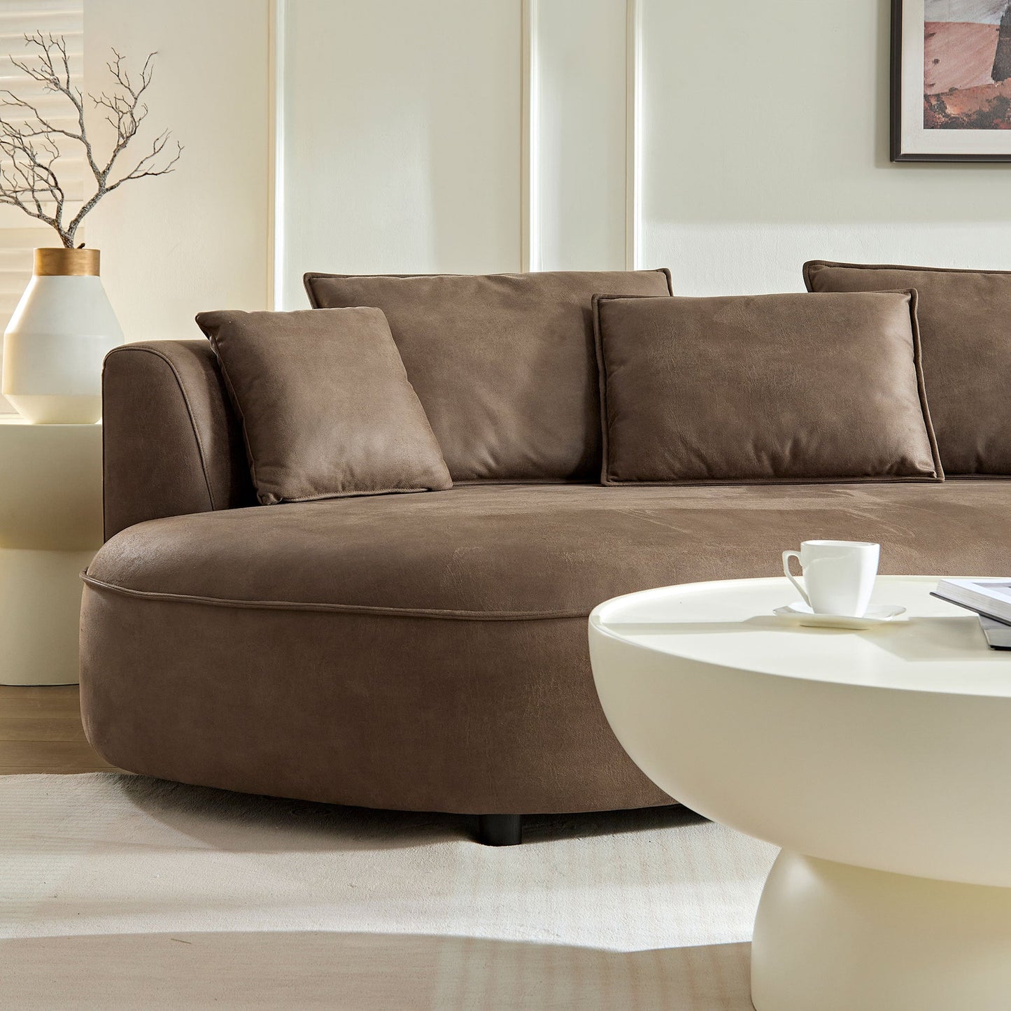 1NEW 28.74 Inch Modern Sectional Curved Sofa Couch for Living Room,Leathaire Upholstered 5-Seat Sofa Couch, Technology Cloth Couch Set for Apartment Office,Brown