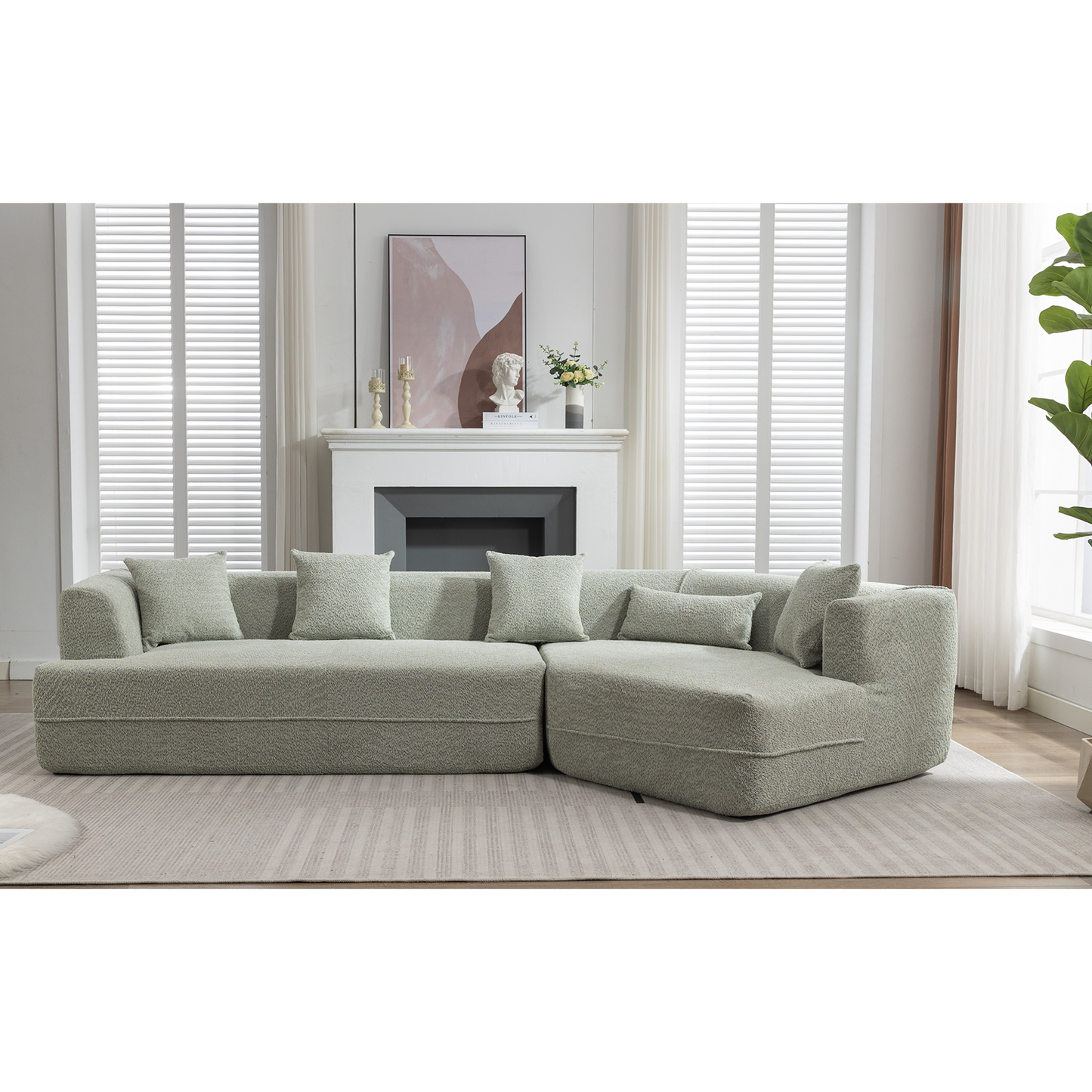 NEW Modern Green Round Fiber Fabric Modular Sectional Sofa
