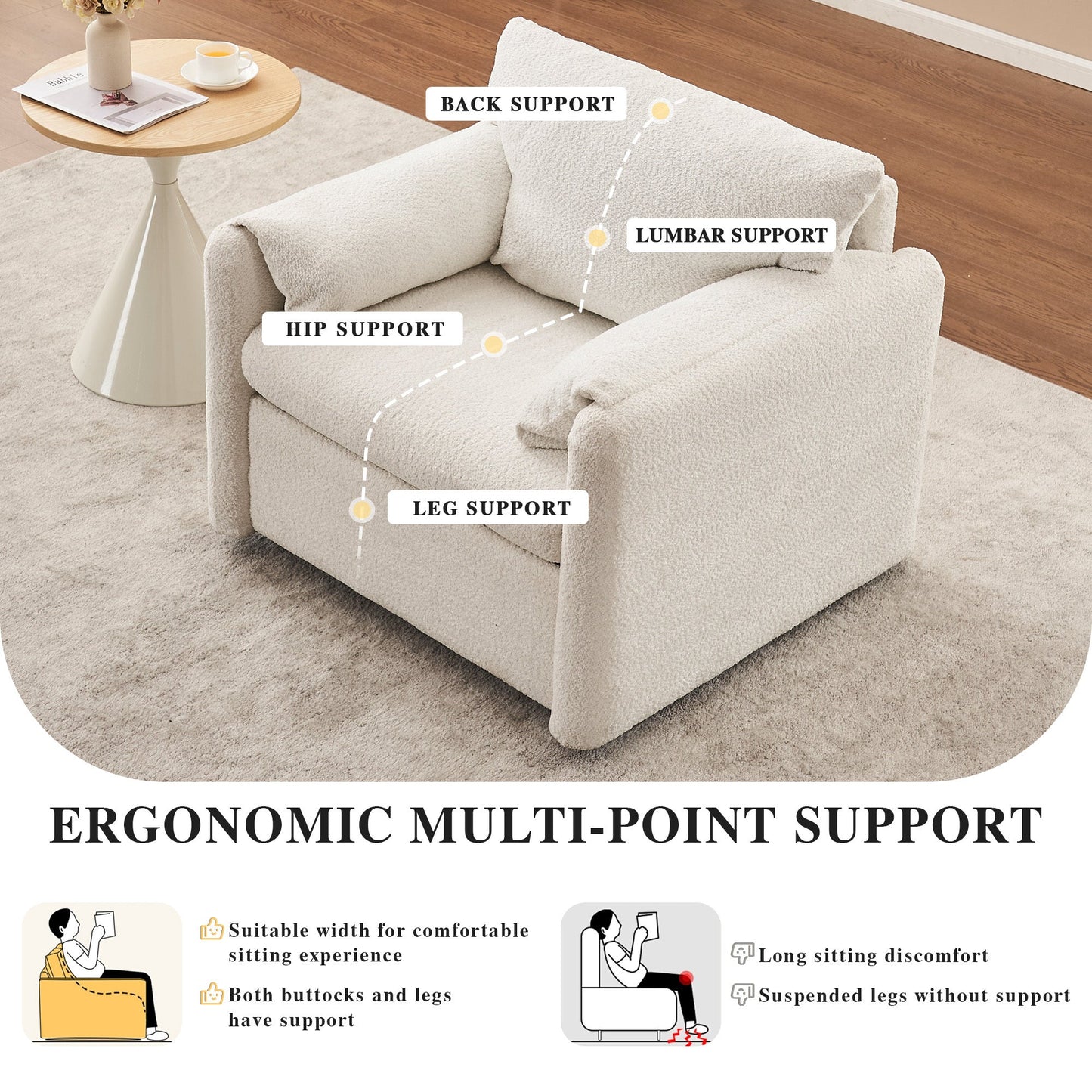 NEW Ivory White Swivel Ergonomic Reading Rotating Modern Single Seat Lounge Accent Chair with Chenille Fabric & High-Resilience Cushion
