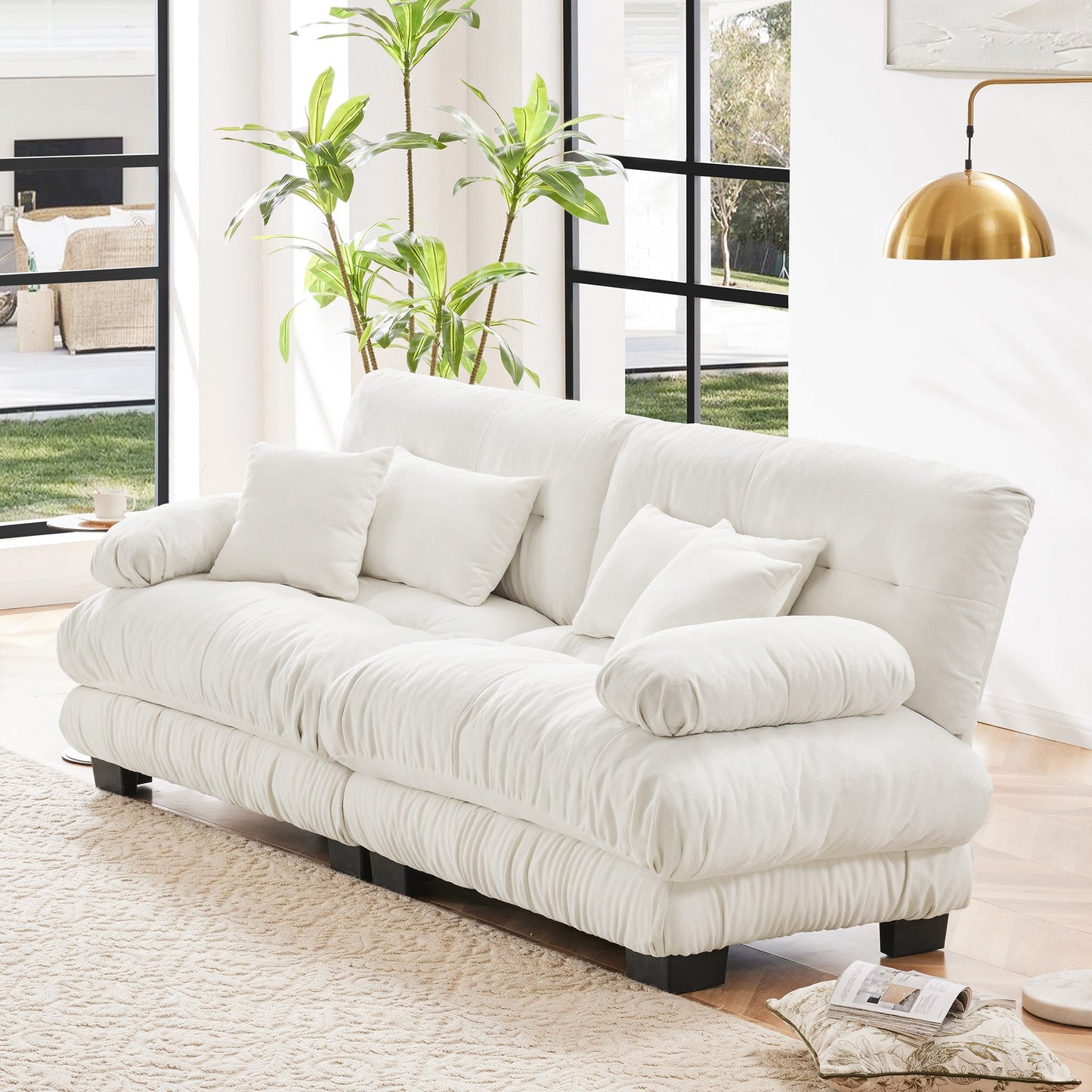 NEW Chenille White Cloud Couch 2 Seater Loveseat Sofa with 2 Lumbar Pillows and 2 Throw Pillows