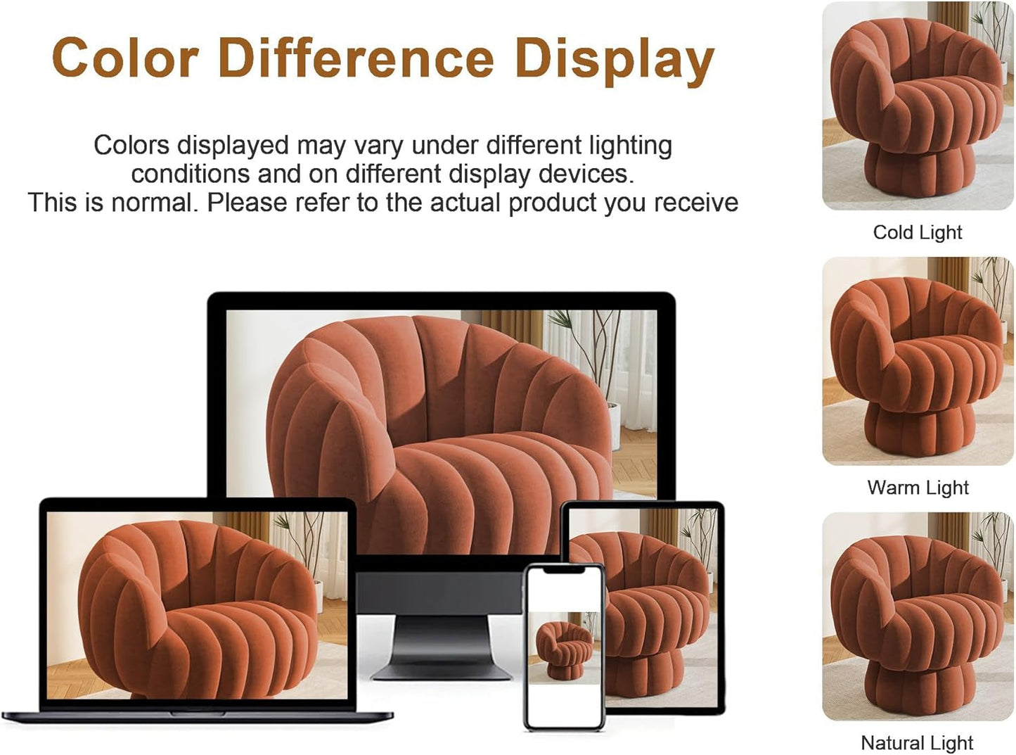 NEW Luxurious Mid Century Burnt Orange Swivel Armchair