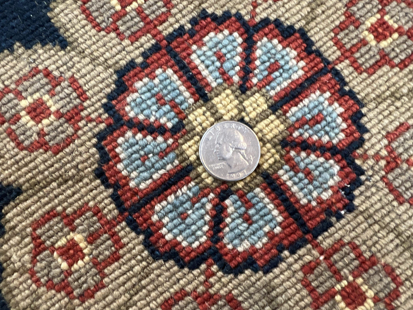 USED Indo Persian Rug 9x12, Hand Knotted Traditional Indian Wool Oriental Carpet 9 x 12 ft, Maroon and Navy Blue, Floral Allover 9x12 Vintage Rug