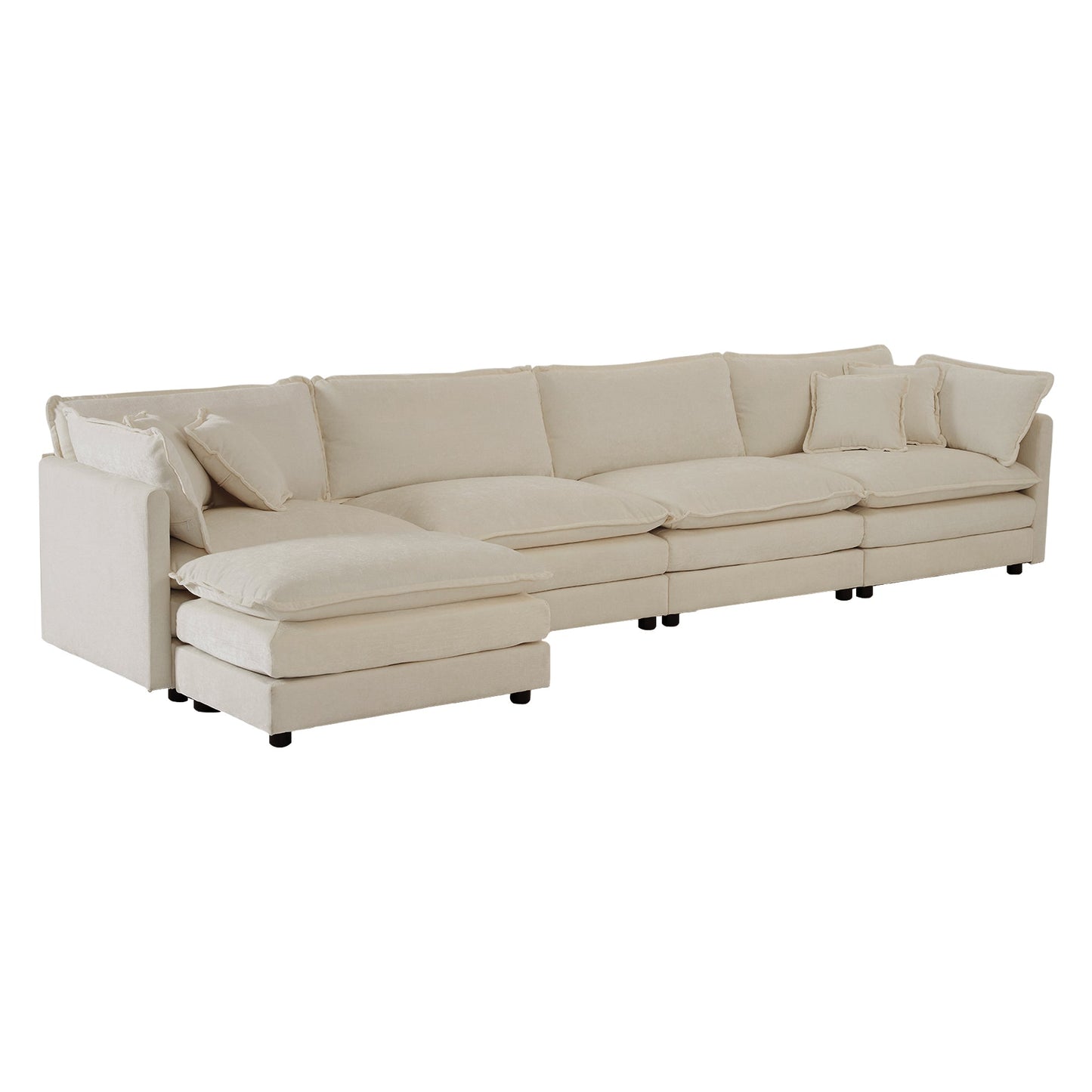 NEW Modular Sectional Sofa for Living Room,U Shaped Couch 5 Seater Convertible Sectional Couch with 1 Ottoman ,Beige Chenille