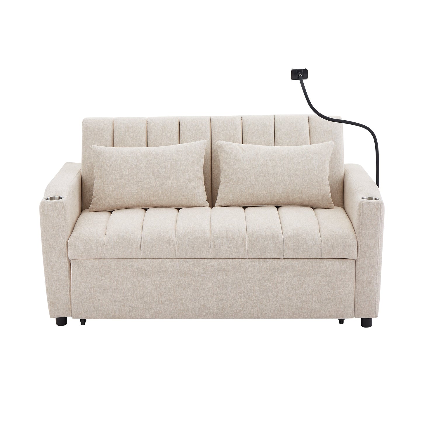 NEW Beige Bella Fabric Convertible Sofa Bed Loveseat
