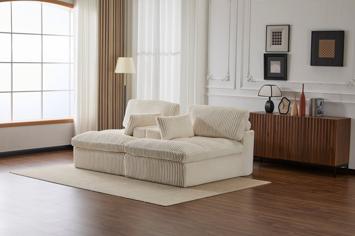 NEW Double Chaise Lounge Chair Indoor,Oversized Upholstered Sleeper Cloud Couch,Deep Seat Luxury Sofa Bed,Sectional Sofa Chaise Love-seat,Corduroy Reading Chair for Living Room,No Assembly Required,White