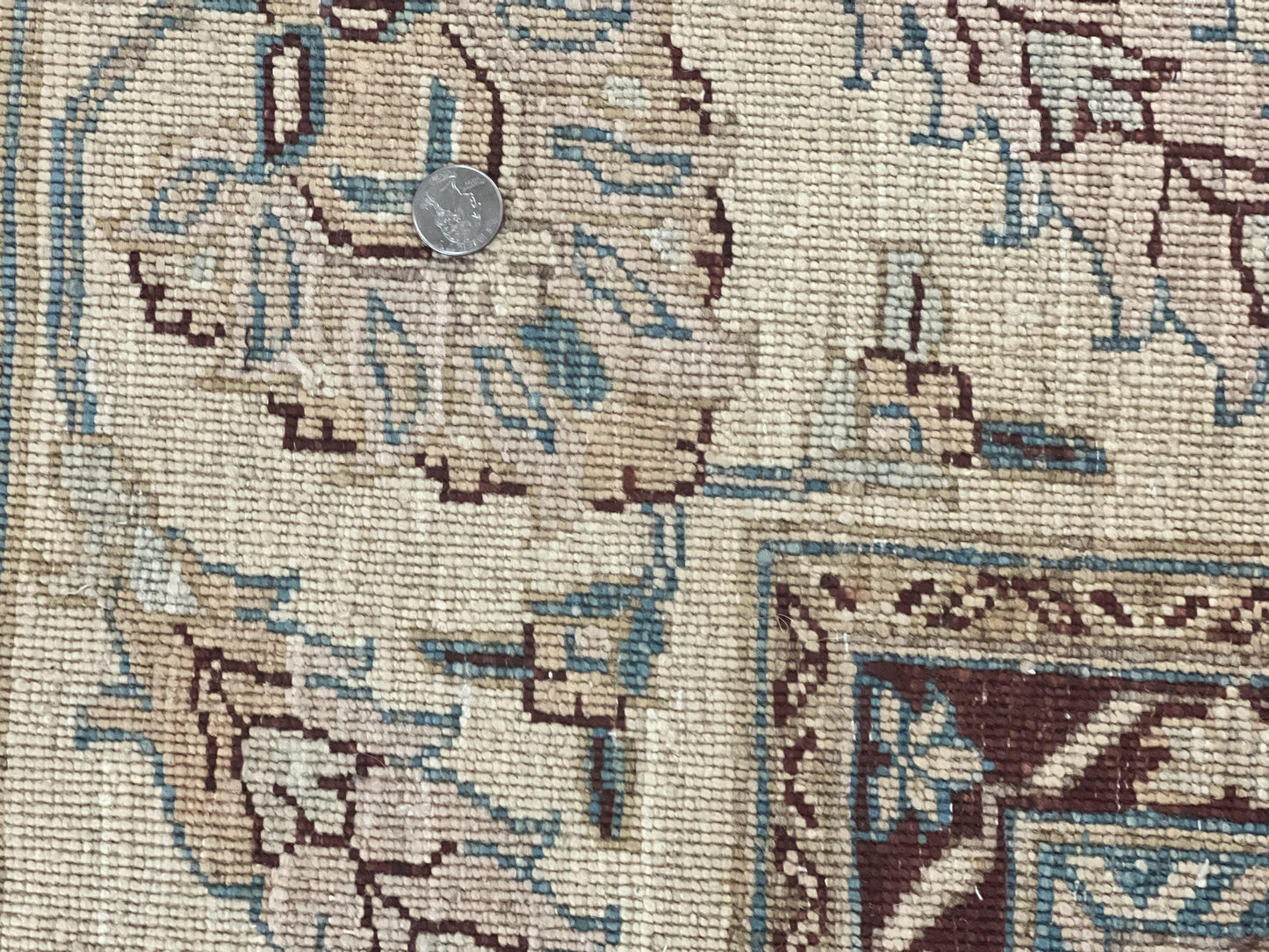 USED Peshawar Rug 9x11, Pakistani Oriental Carpet, Maroon and Beige, Floral Allover, Wool Hand Knotted Handmade Vintage Rug