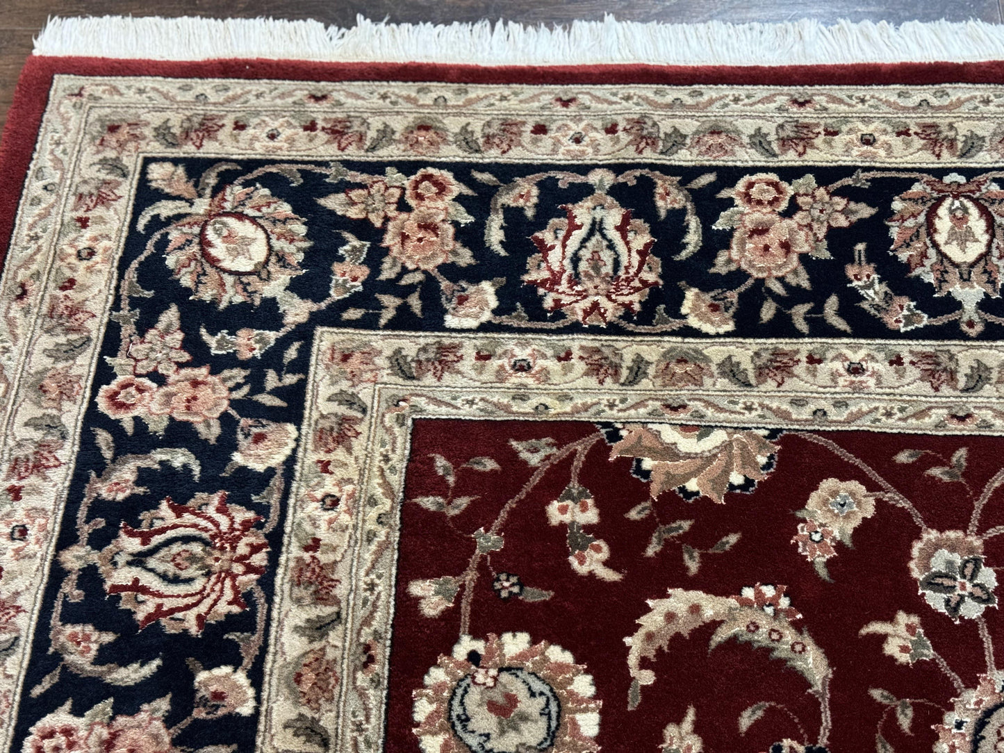 USED Maroon Persian Area Rug 8x10, Floral Allover, Pak Persian, Wool and Silk Highlights, Traditional Oriental Carpet