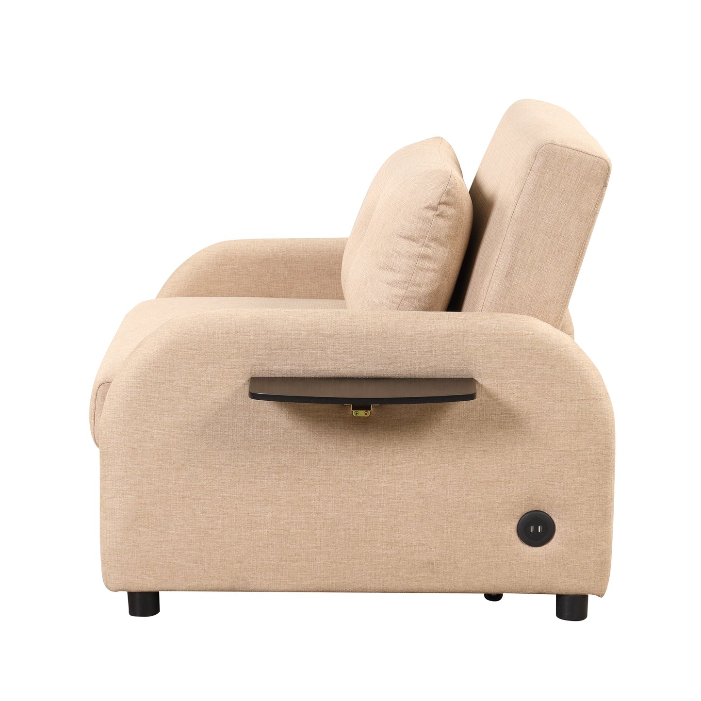 NEW Versatile Pull Out Sofa Sleeper 3 in 1 with Wing Table & USB Charge, Beige Linen, Compact Design