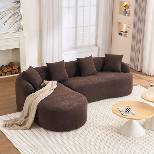 NEWn Brown Chenille Modular Compression Sponge L-Shape Sectional Sofa Couch with Curved Chaise