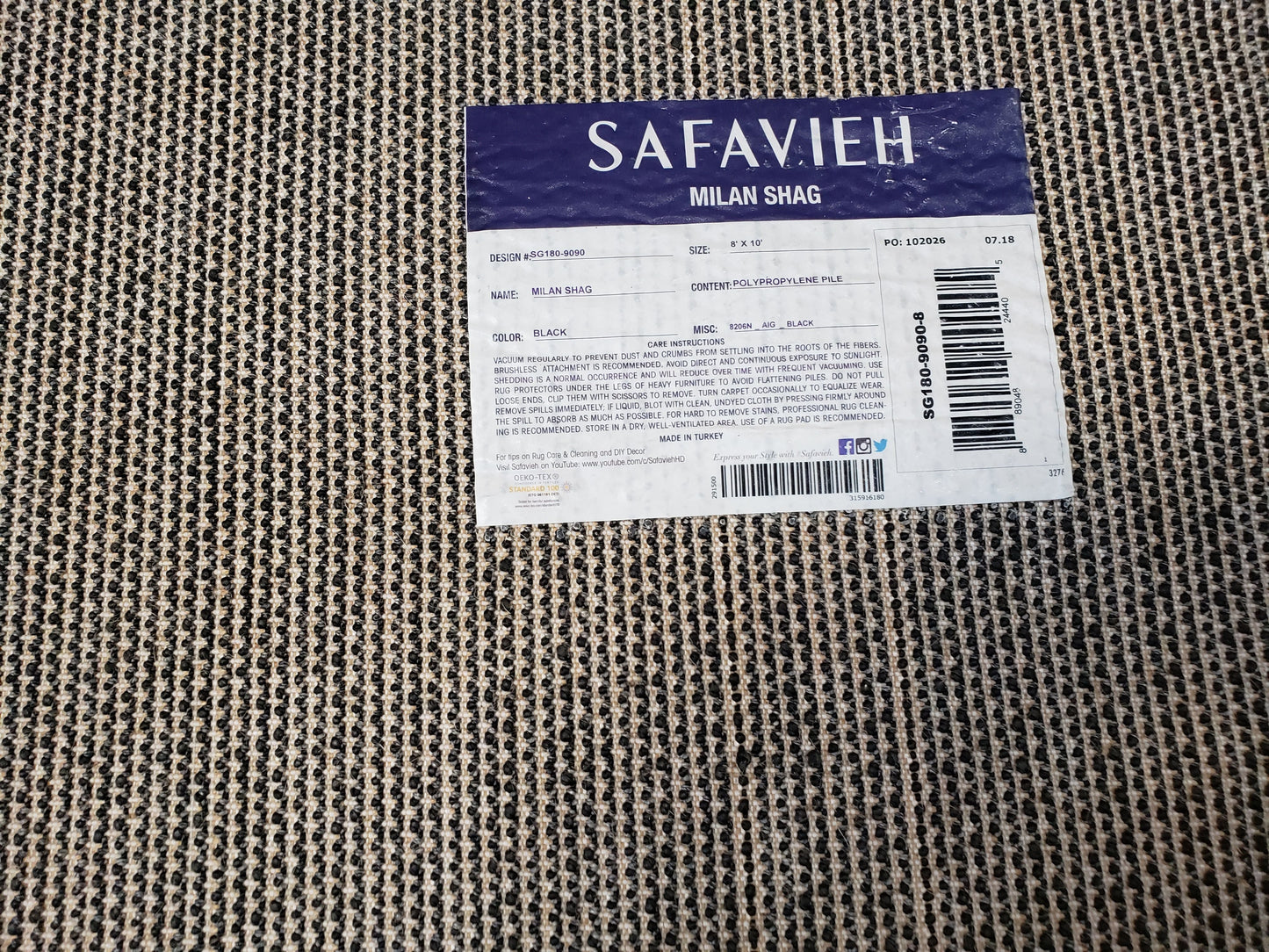 USED Black Shag Rug 8x10, Savafieh Milan Fluffy Black Carpet, Room Sized Shag Rug, Modern Contemporary Rug, Soft Living Room Rug, Bedroom Rug