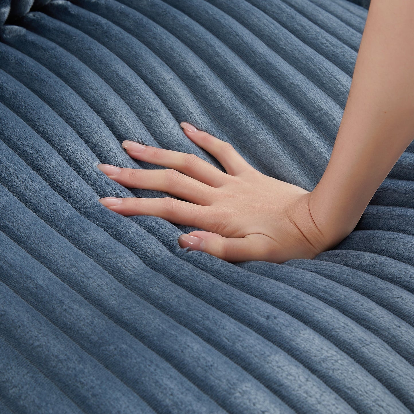 NEW Modern 4-Seater Corduroy Sofa Couch with USB Ports, Hidden Storage, Flip-Top Cup Holders, Blue, 133'