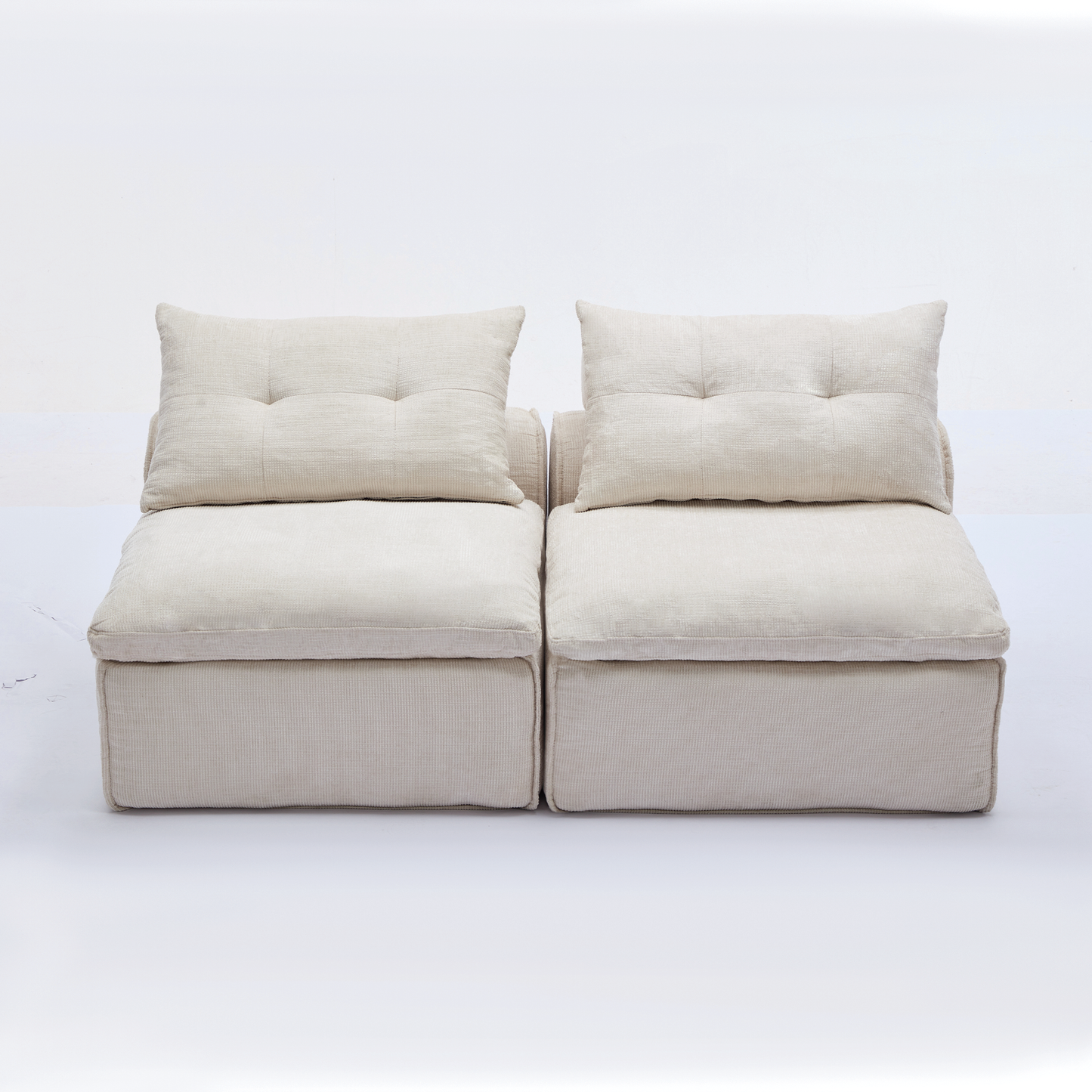 NEW Modular Sofa,No Armrests,At will DIY,Soft Chenille Fabric,Neck Pillow-Back Lounge Sofa Chair,Reading Nook, or Apartment Living, Lumbar Pillow,2 Seats,Upholstered,Beige