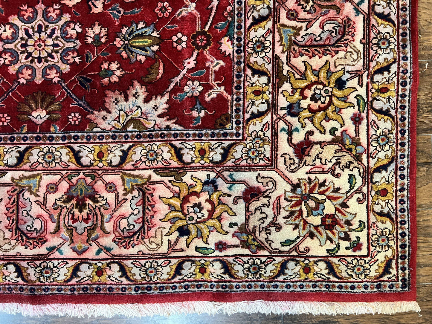 USED Persian Tabriz Rug 10x12, Floral Allover, Handmade Vintage Wool Carpet, Red and Cream