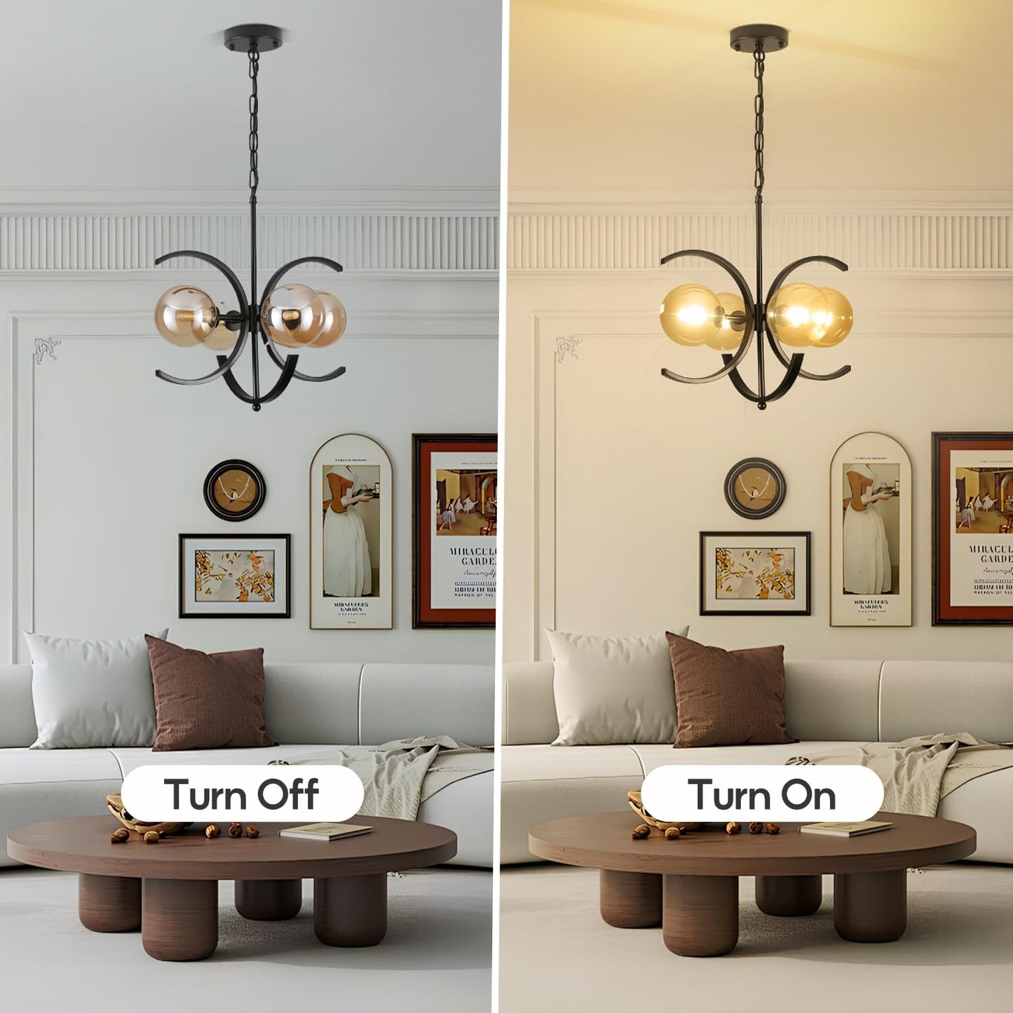 NEW Black Sputnik Chandelier 4 Light Amber Glass Globes