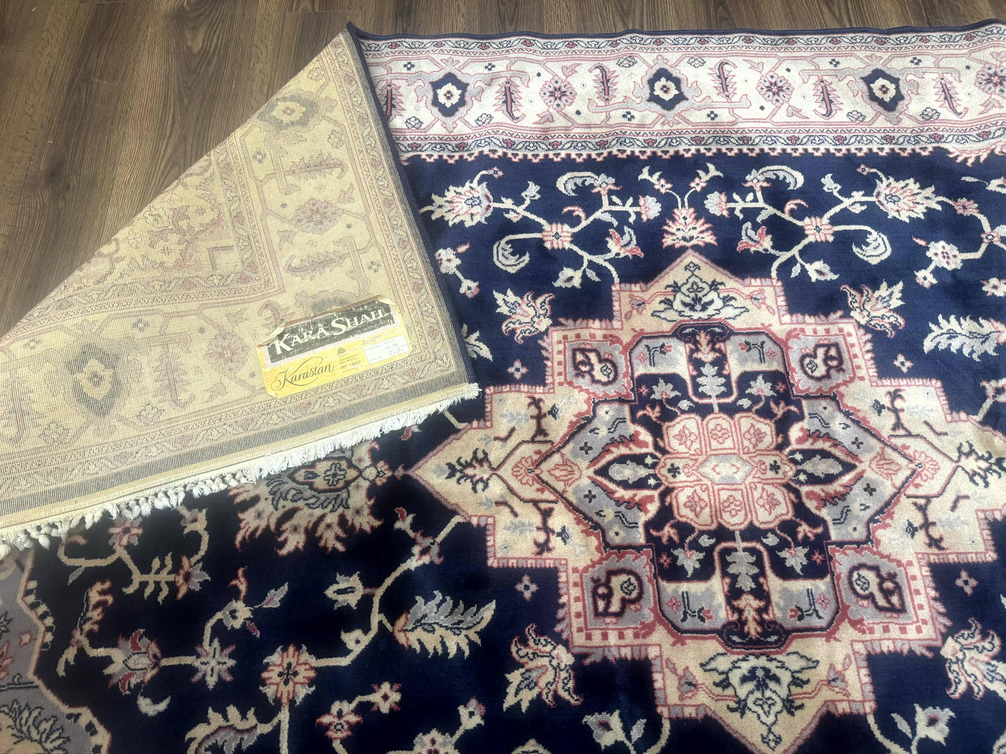 USED Karastan Rug Navy Serapi, Kara Shah Rug, Navy Blue, 5.6 x 8.6, Vintage Karastan Area Rug, Wool Pile Karastan Rug