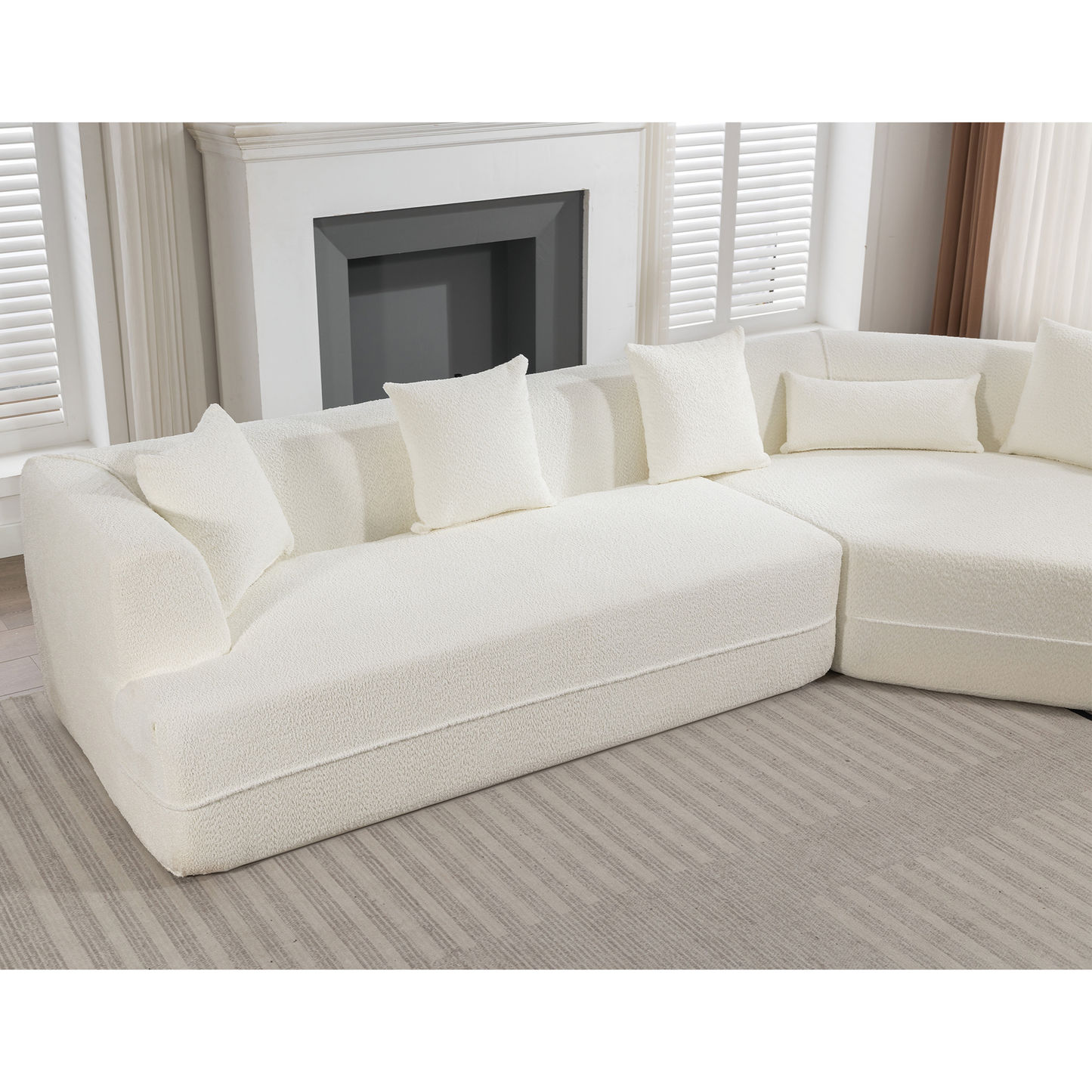 NEW Modern Creamy White Round Fiber Fabric Upholstered Modular Sofa Couch