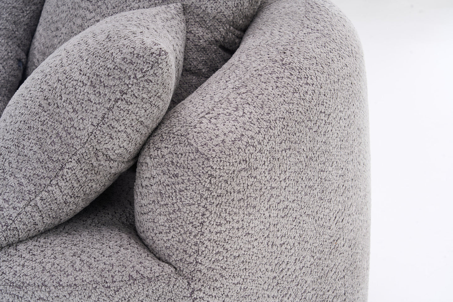 NEW 360° Swivel Round Grey Upholstered Accent Barrel Chair with 3 Removable Pillows