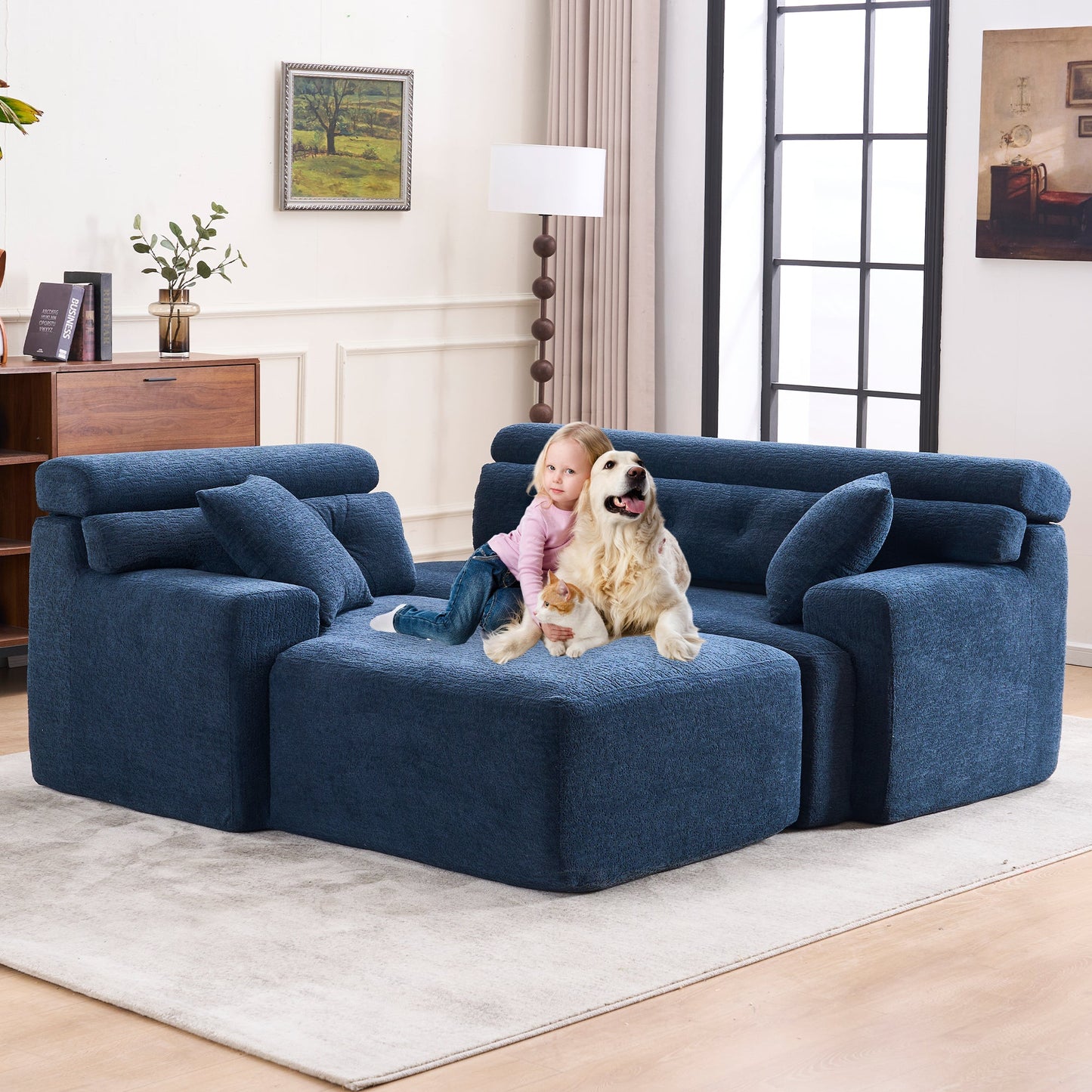 NEW 105'' Blue Cloud Sectional Couch with L-Shape Chaise Modern Modular Deep Seat Boneless Sofa