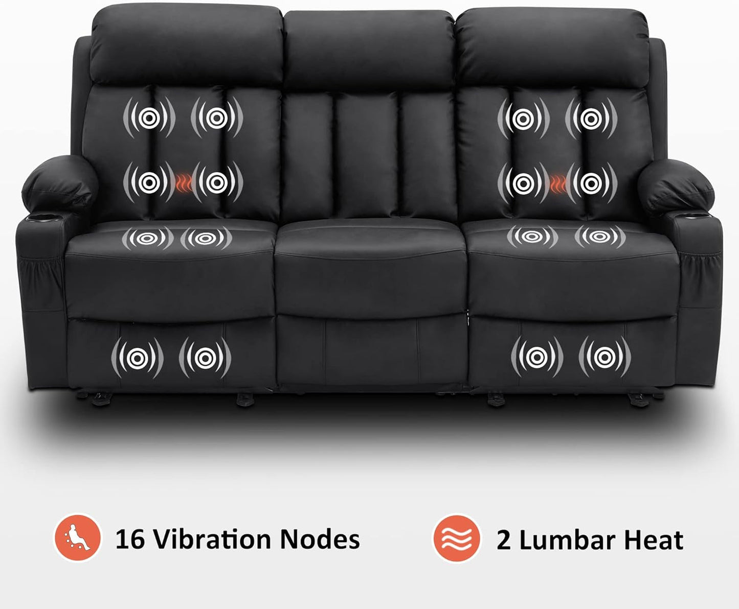 NEW Power Reclining Sofa With Heat And USB Ports Black