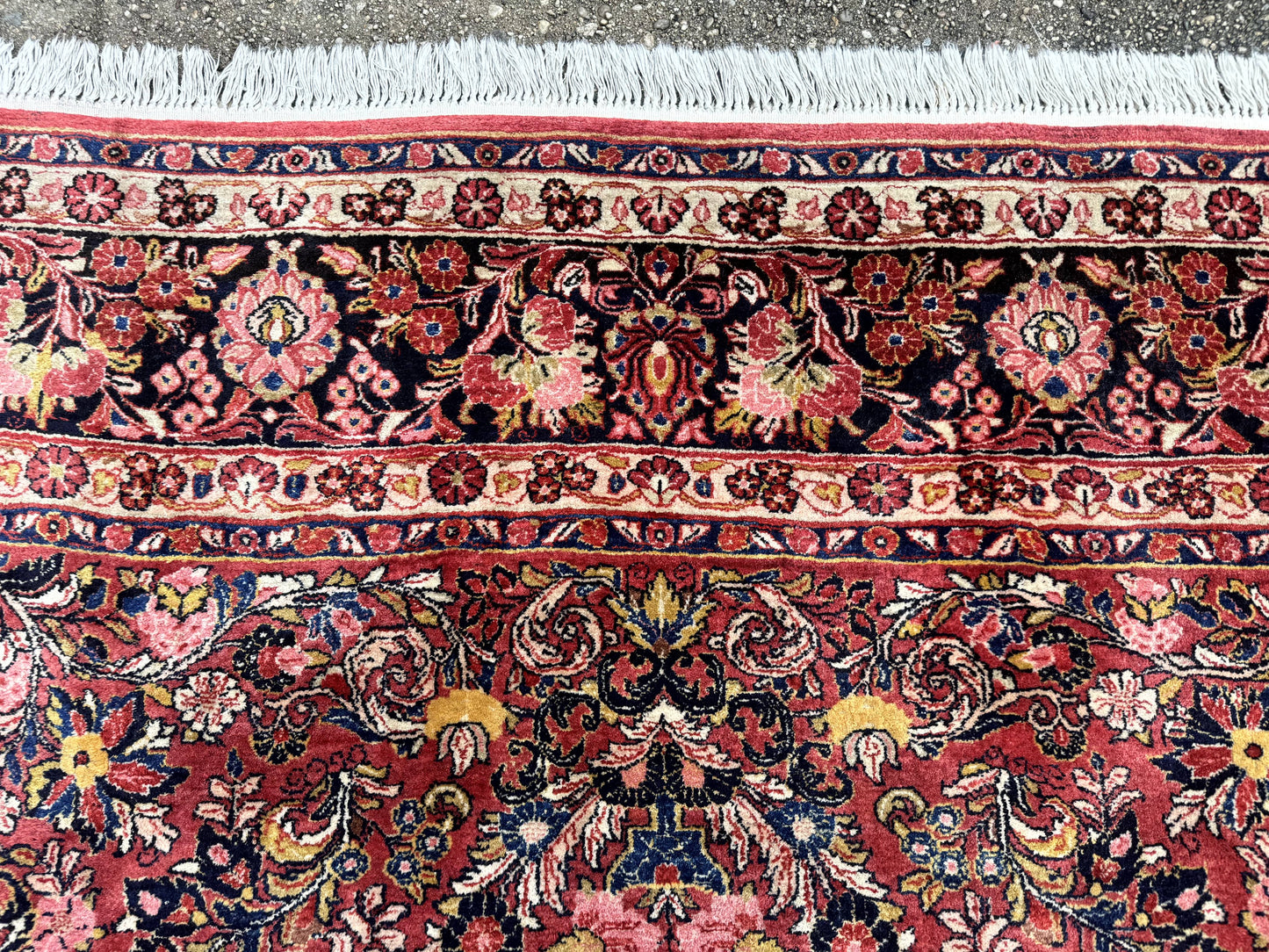 USED Large Antique Persian Sarouk Rug 11x18, Red, Floral Allover, Palace Size Wool Handmade Carpet