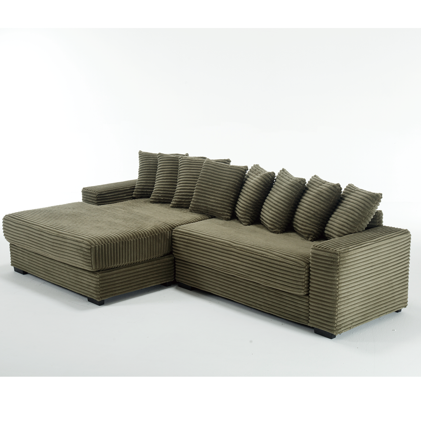NEW NEW ARRIVED] [VIDEO PROVIDED] Oversized Two-Piece Couches, L Shaped Sofa, Corduroy, Left Chaise Daybed,with Armrests,Eight Throw Pillows,Corner Sofa,Easy To Assemble, Green