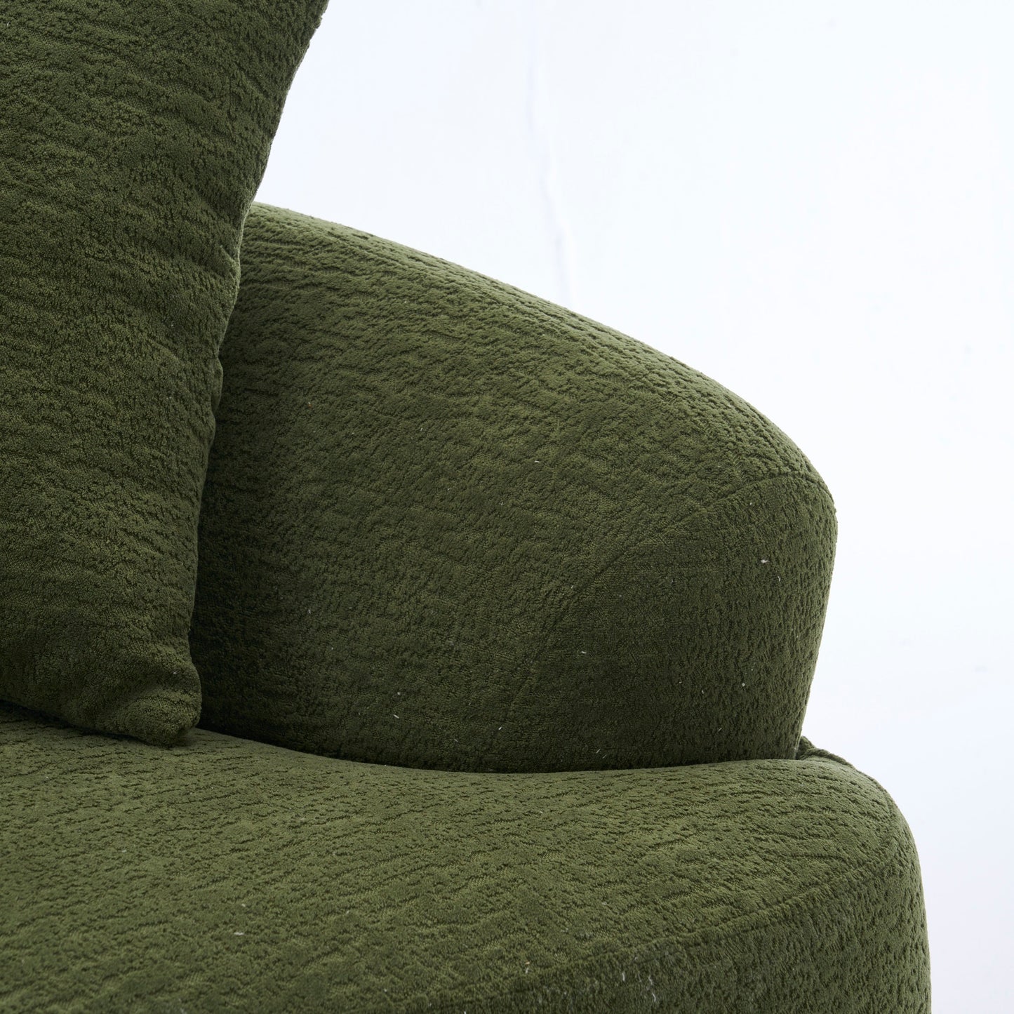 NEW Green Curved Loveseat: Compressed No Assembly, Chenille Small Sofa, 30D Sponge, Compact for Apartments, 65' L, 300Lbs, 3 Pillows