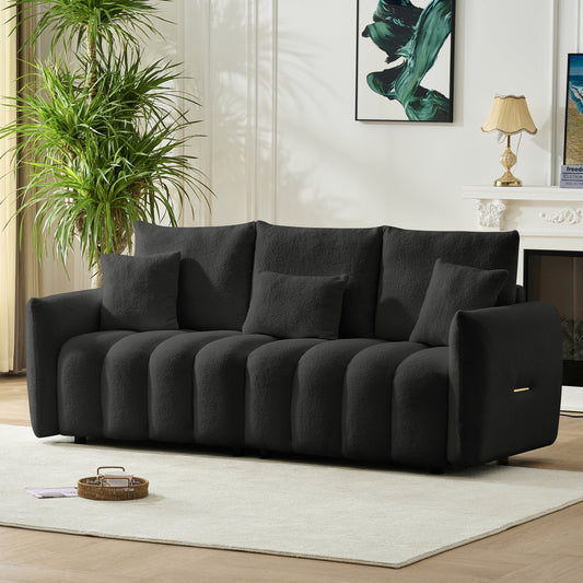 NEW 80.7 inch Premium Teddy Fabric Solid Wood Frame 3 Seat Oversized Upholstered Chair Sofa with 3 Back Pillows and 3 Back Cushions