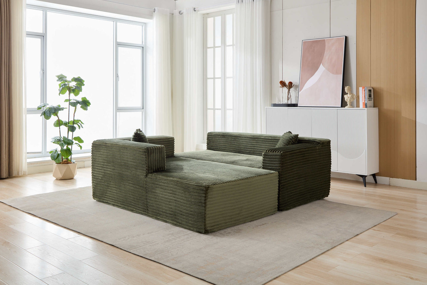NEW Compression Sectional Couch with Comfy Chaise, Boneless L Shape Sofa with Deep Seat, Minimalist Modular Couches Sleeper for Living Room Bedroom Apartment Lounge,corduroy,Green