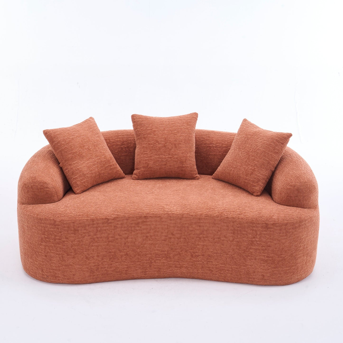 NEW LY-025S Coral Curved Loveseat Compressed Chenille Small Sofa with 3 Pillows