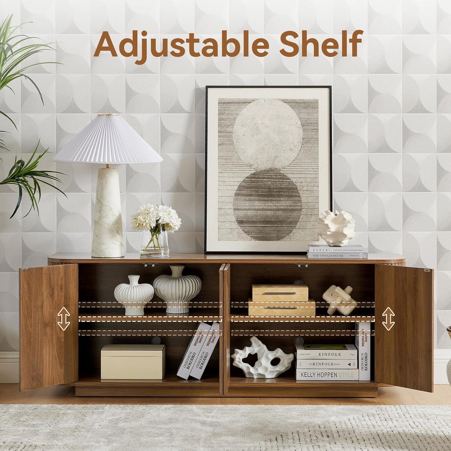 NEW 64 Inch Walnut Contemporary Buffet Sideboard Cabinet