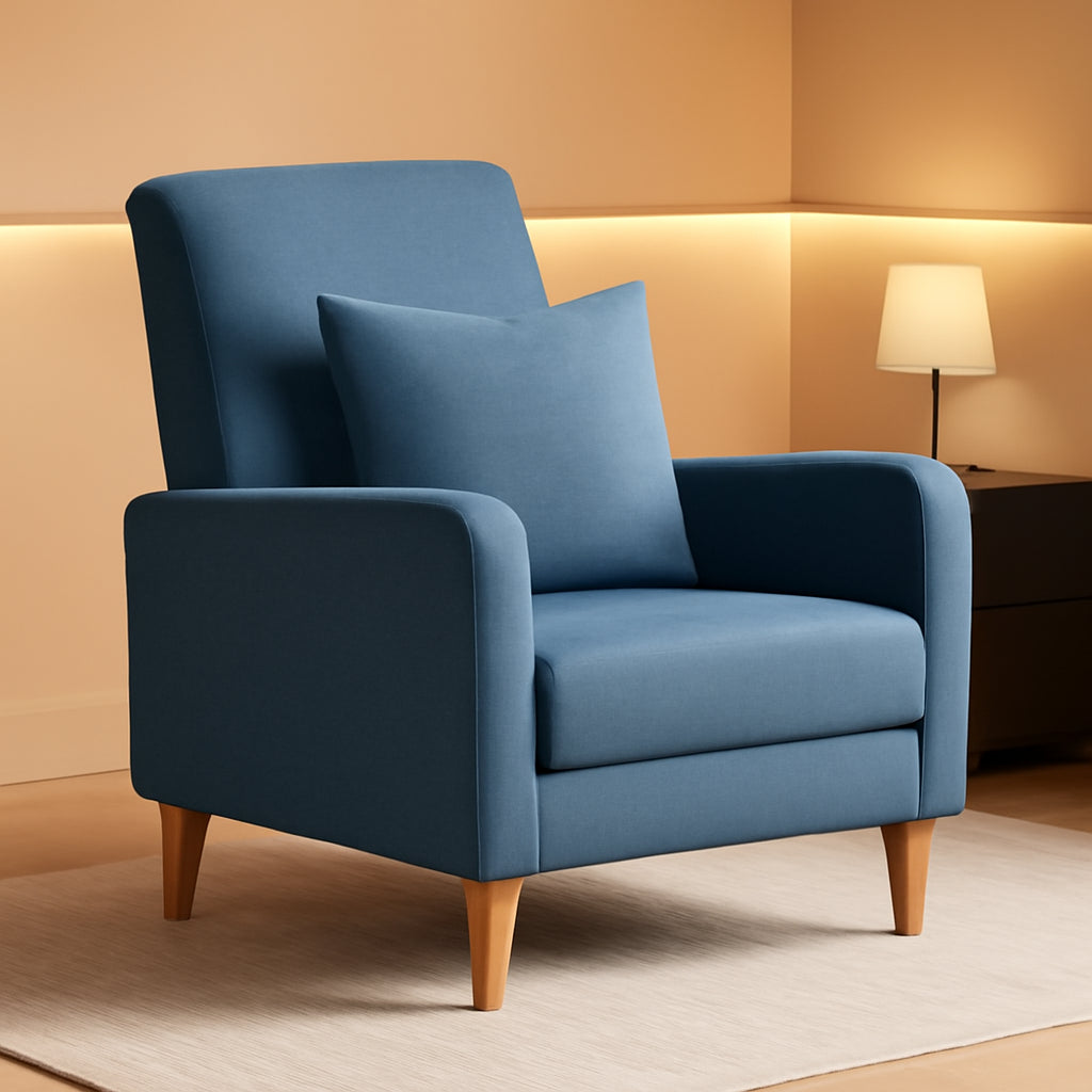 NEW Blue Upholstered Accent Armchair With Back Cushions