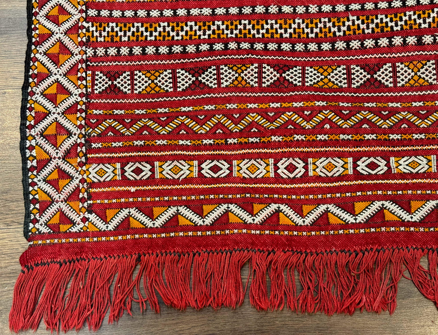 USED Moroccan Kilim Rug 4x8, Flatweave, Bohemian, Red Ivory Orange