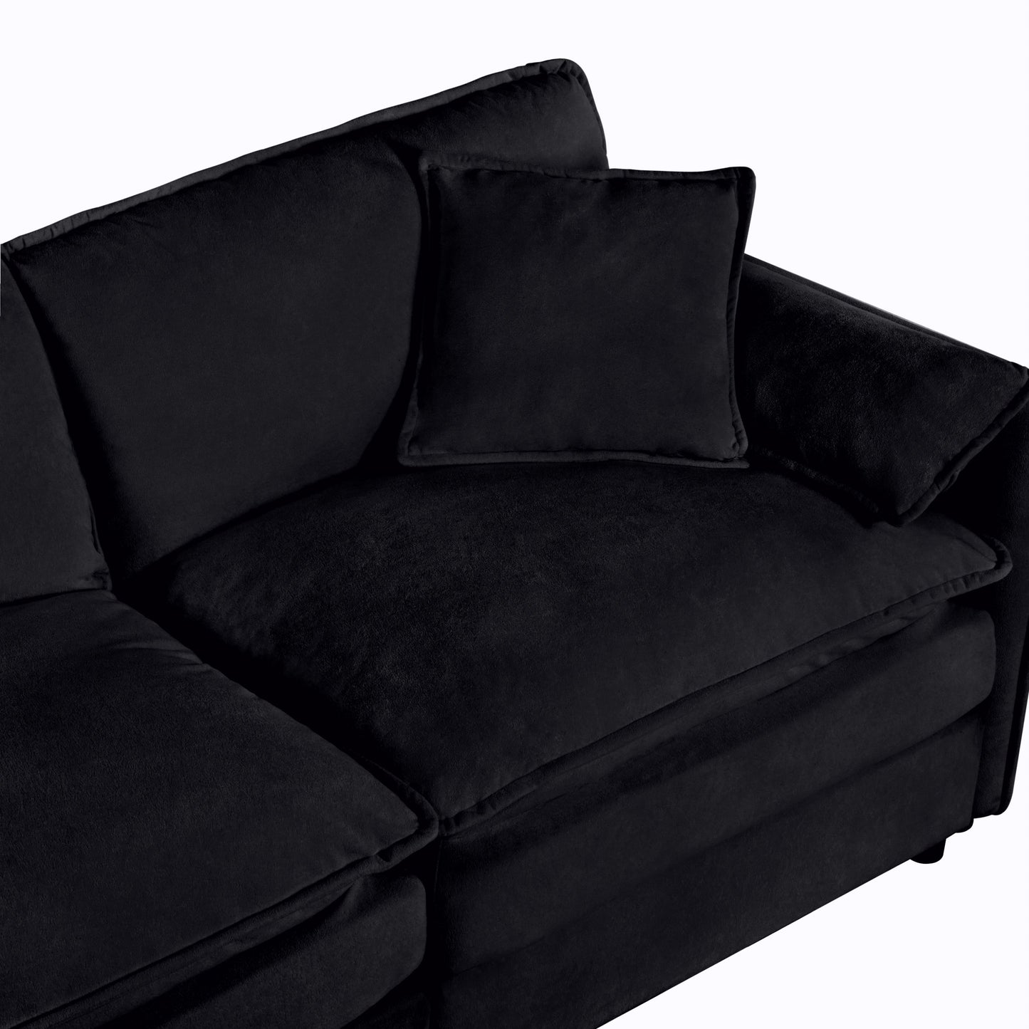 NEW Modern Chenille Deep Seat Sectional Sofa Cloud Couch with Ottoman, Comfy Love Seat Upholstered Modular L Shaped Couch, Black