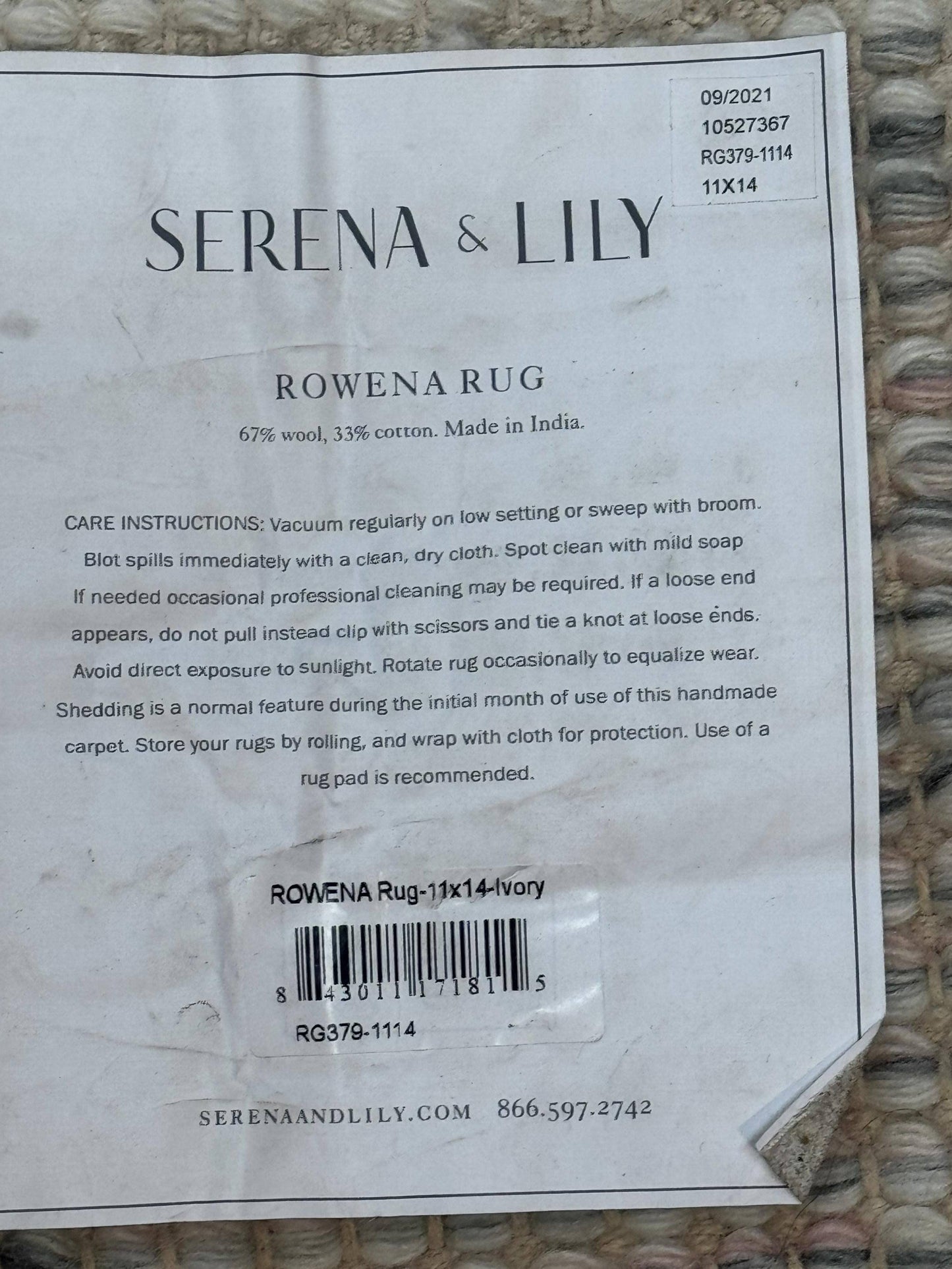 USED Large Modern Contemporary Indian Shag Rug 11x14, Ivory, Handmade Wool Carpet