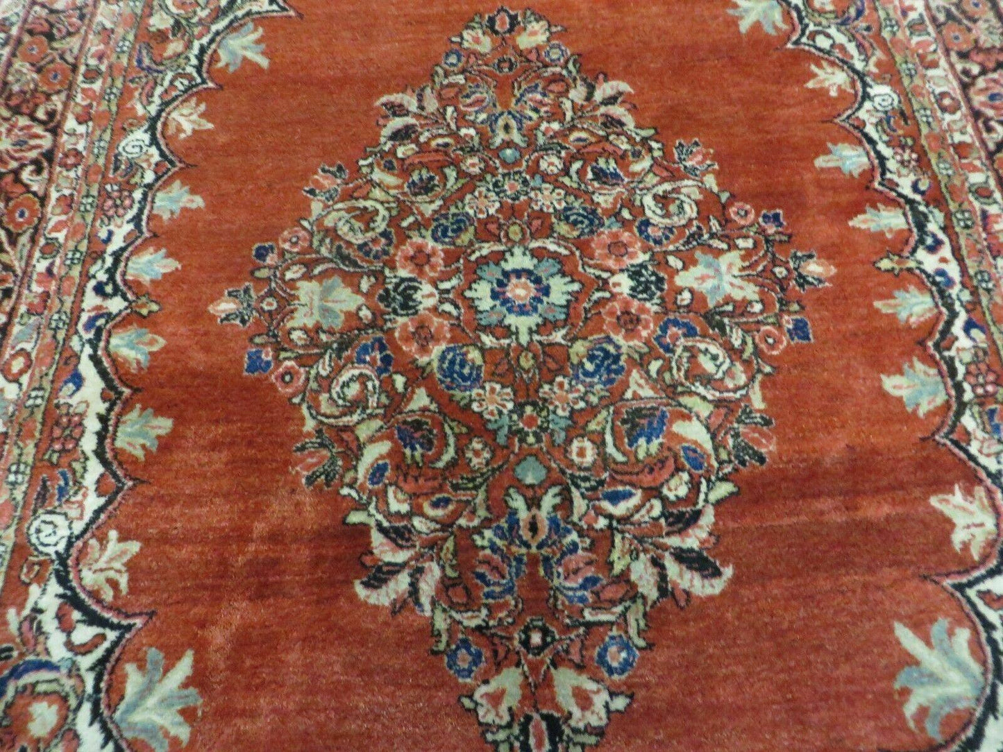 USED Antique Persian Sarouk Rug 5x8, Red, Semi Open Field, Hand Knotted, Wool