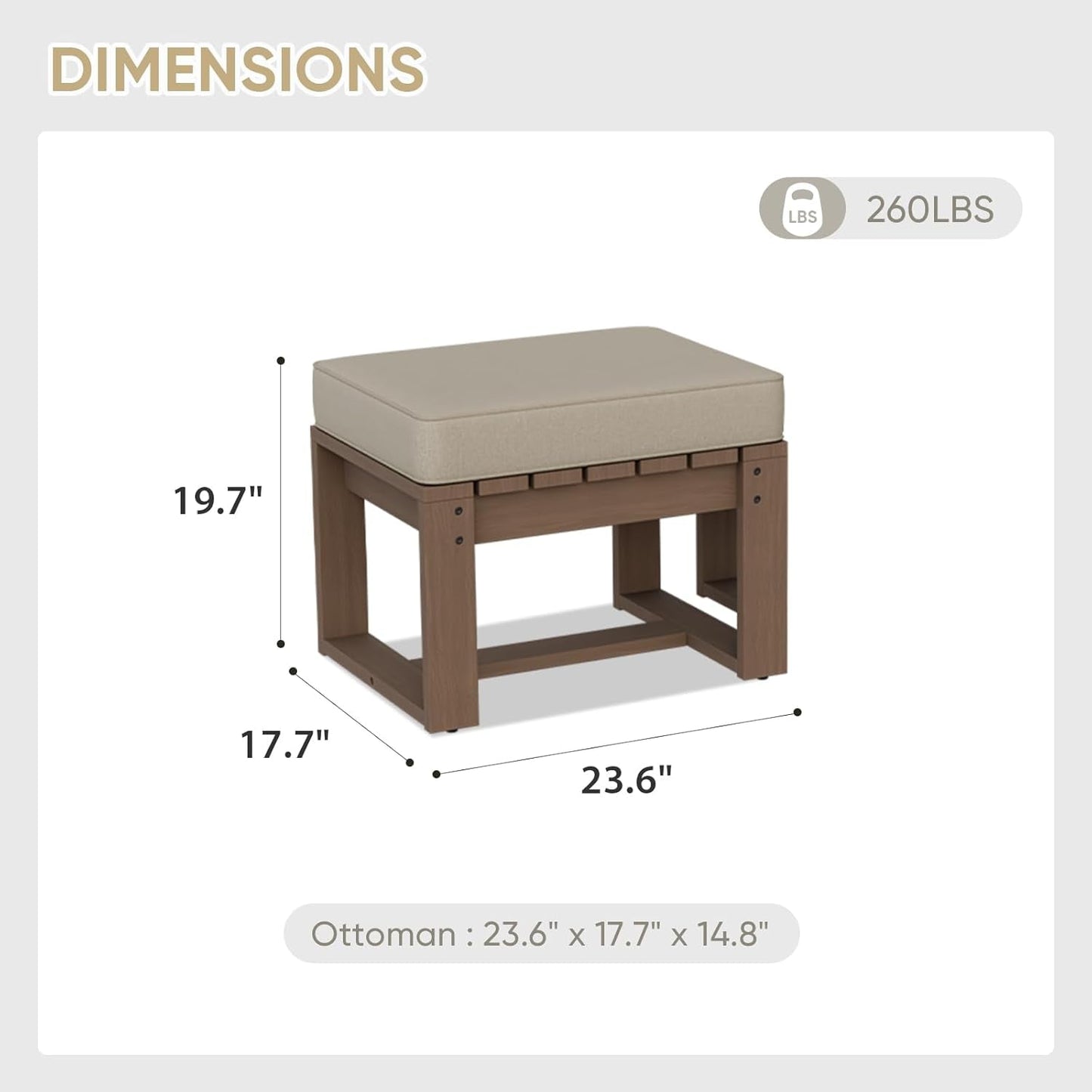 NEW Natural Cedar Outdoor Patio Ottomans Removable Cushions