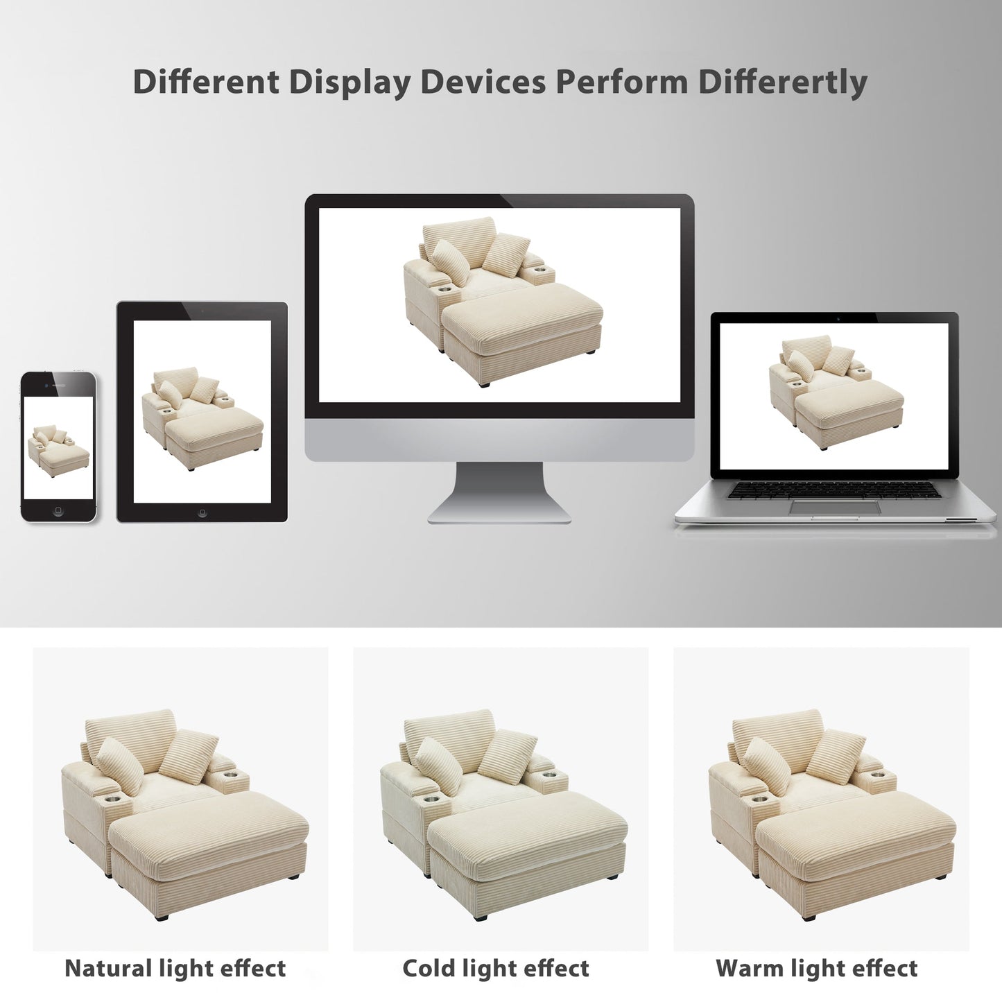 NEW Corduroy Beige Upholstered Chaise Lounge Sofa