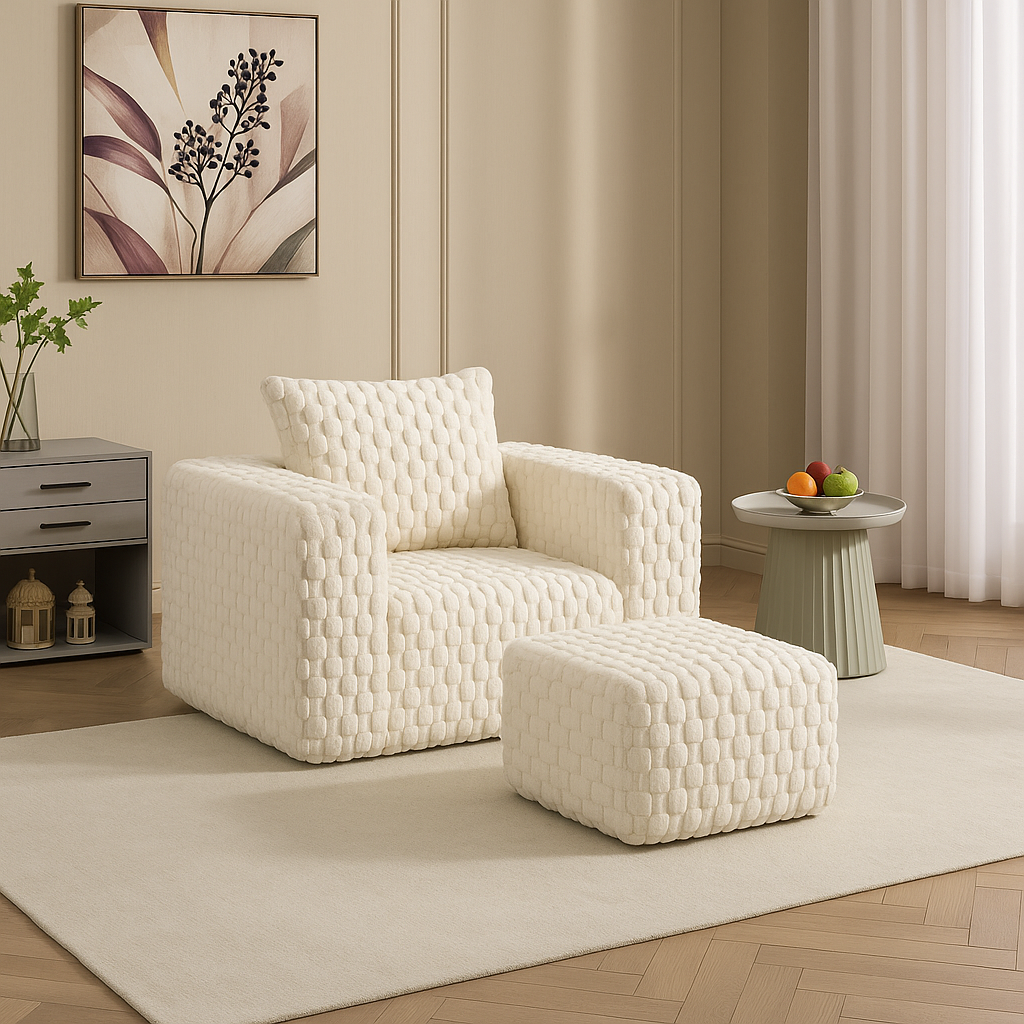 NEW Lingge Corduroy Compression Sofa with Ottoman