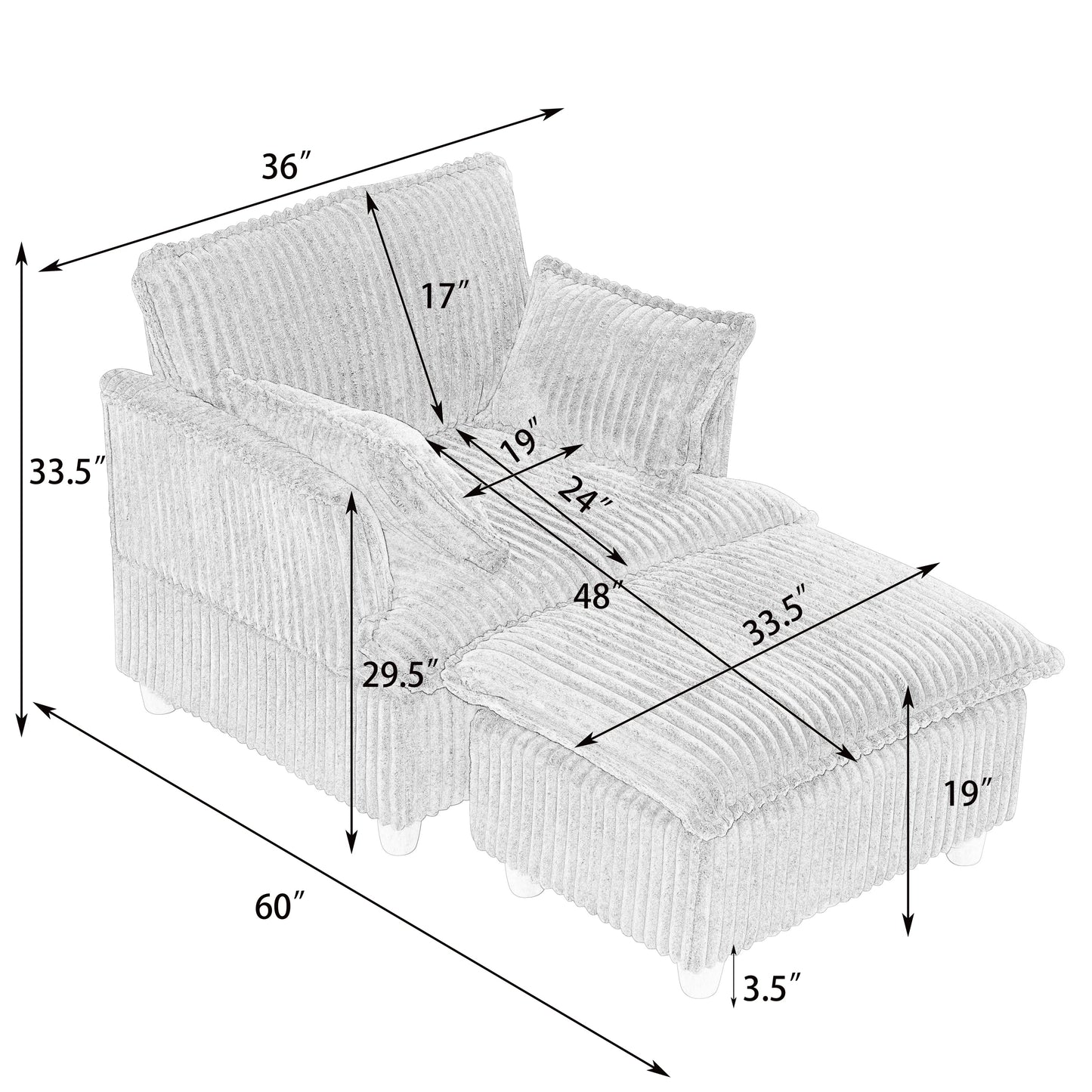 NEW Single-Seat with Ottoman and Throw Pillows Corduroy Chair Lounge